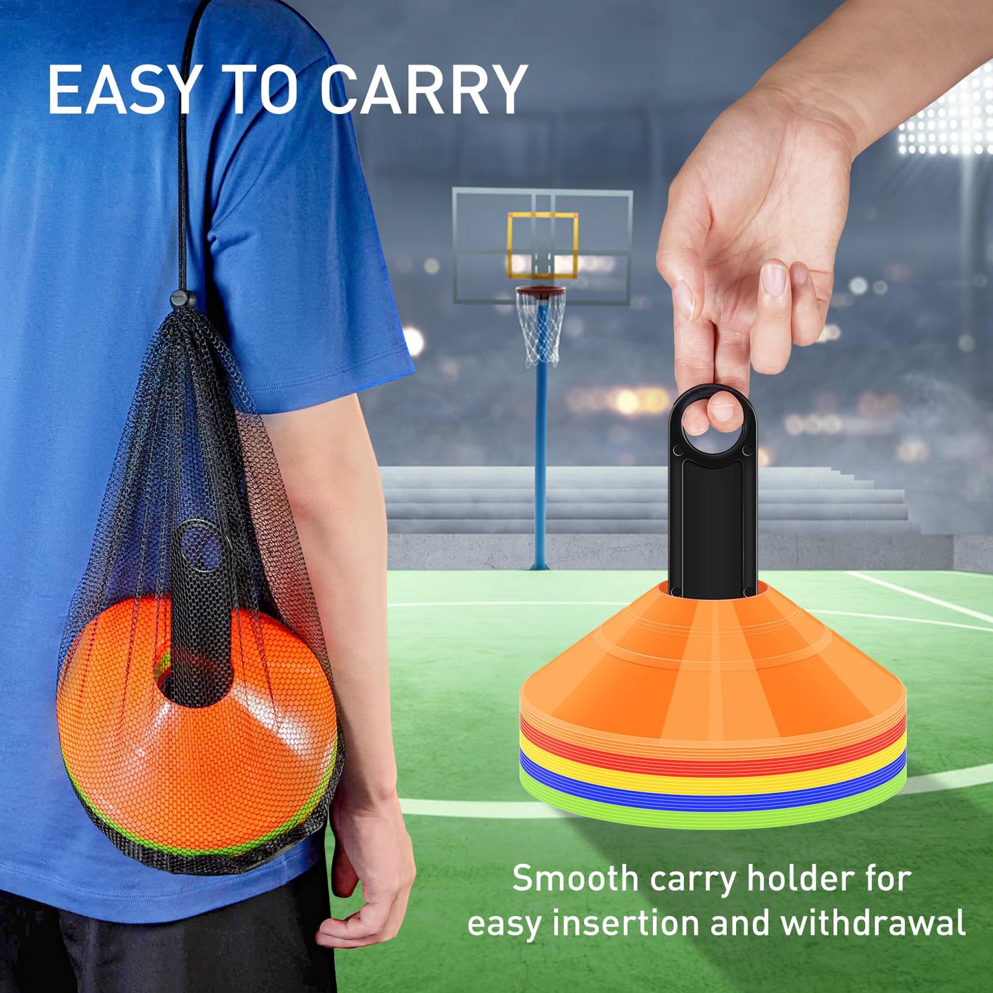 CasaCulina 25 Pack Soccer Training Cones, Agility Disc Sports Cones with Carry Bag and Holder, Plastic Football Cones for Drills, Sports Training, Basketball, Coaching, Practice Equipment, 5 Color