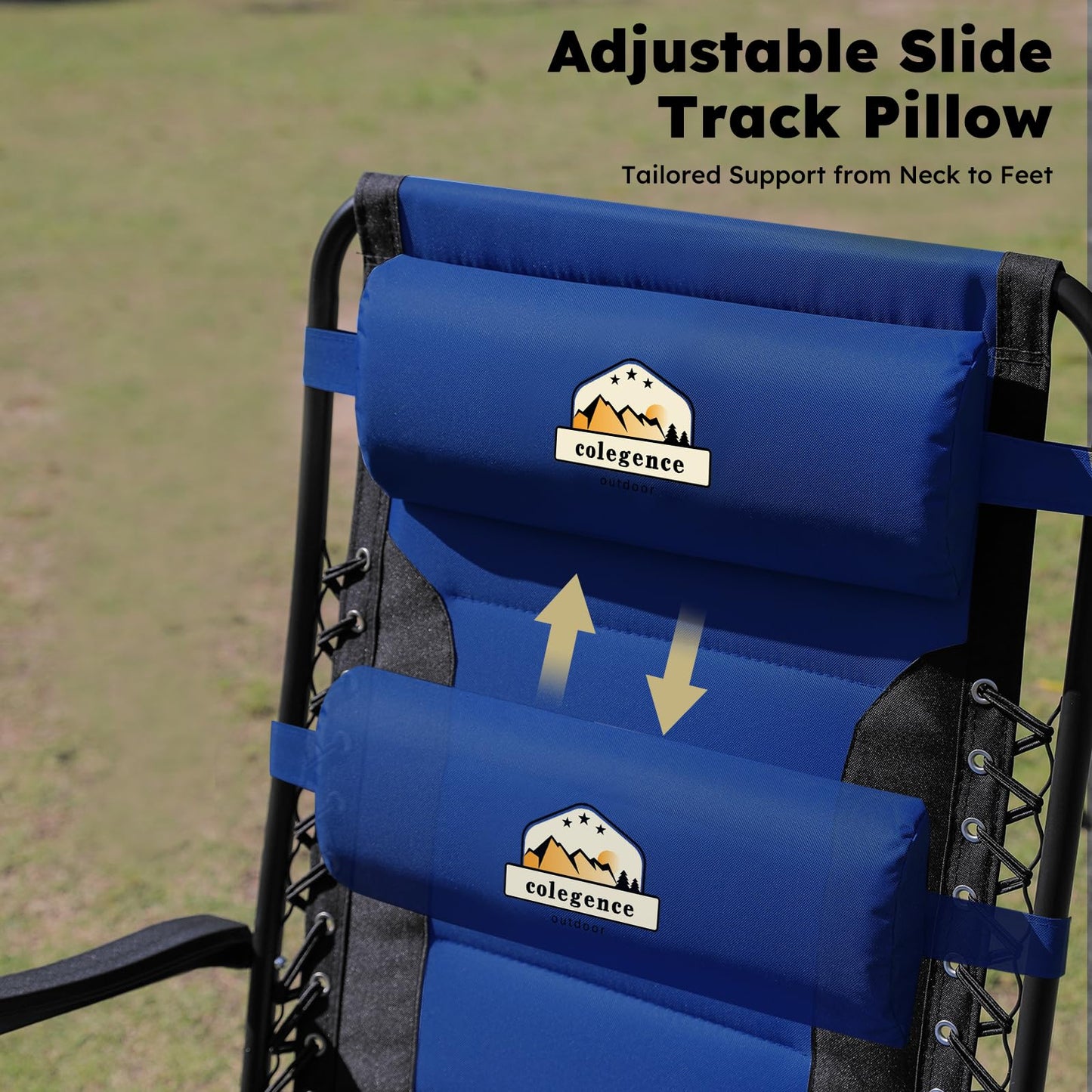 Colegence Oversized Padded Zero Gravity Lounge Chair, Foldable Patio Anti Gravity Reclining Chairs Folding Lawn Recliner with Cup Holder for Yard, Camping, Outdoor, Support 350 LBS, Blue