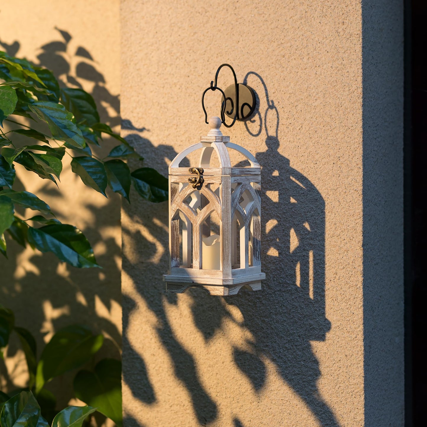 Staymoment Farmhouse Lanterns Decorative Indoor: 11" & 15" Set of 2 White Wooden Candle Holder Lanterns for Table Centerpiece Fireplace Mantle Home Decor