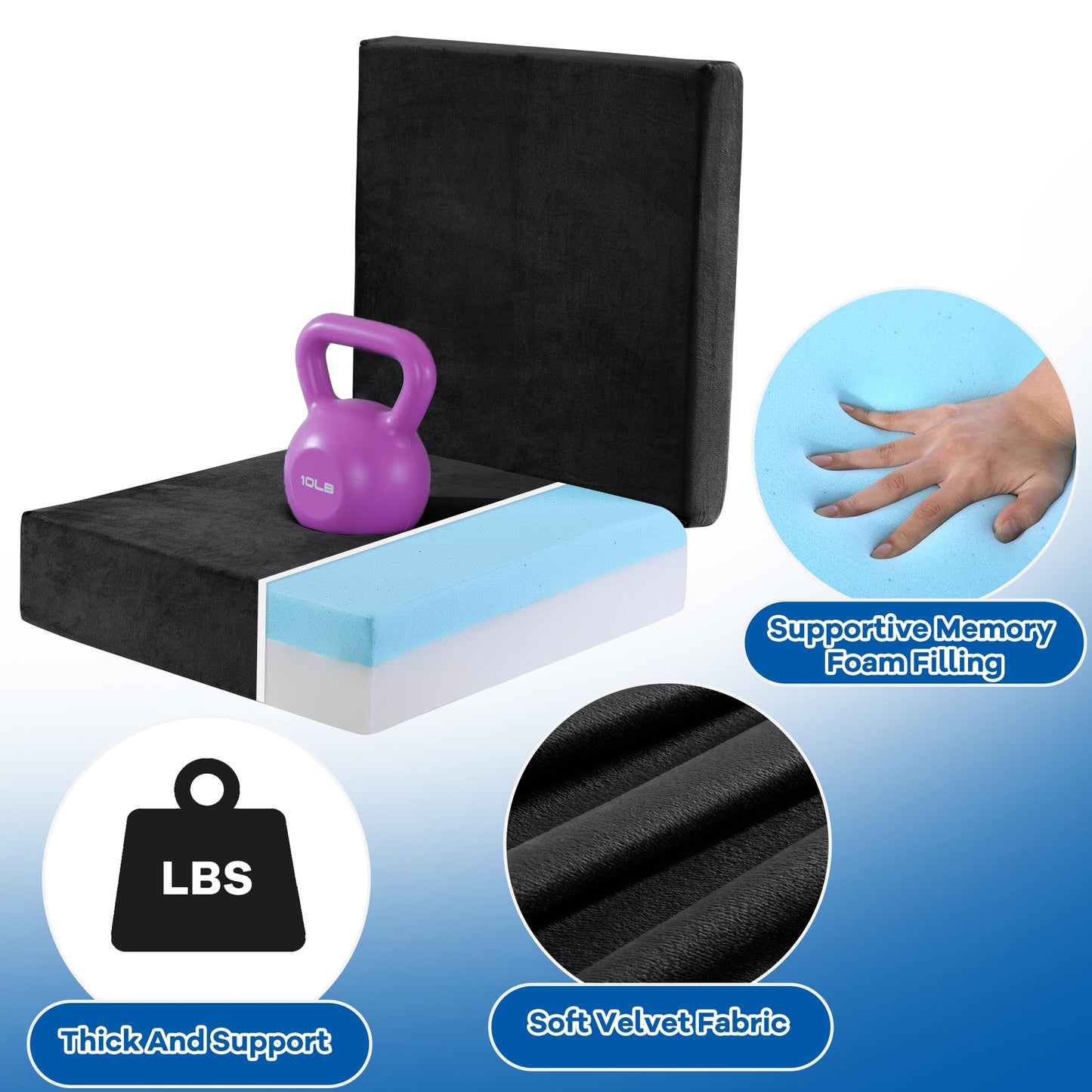 HOMBYS Memory Foam Recliner Seat Cushion for Elderly with Lumbar Support Pillow for Long Sitting, Supportive & Non-Slip Chair Pad with Back Support Cushion for Back & Neck Pain Reduce, Black