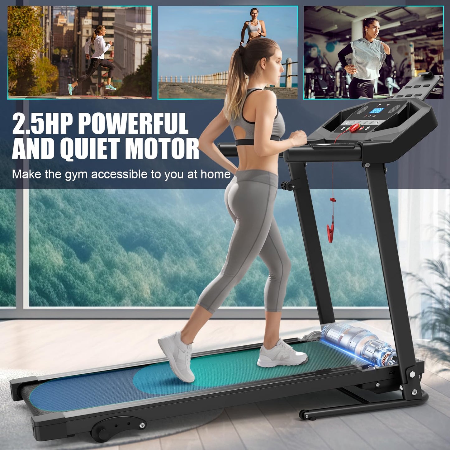 FLIMDER Folding Treadmills for Home, Treadmills with Incline Compact Treadmill 300 LBS Capacity with 12 HIIT Modes LED Display Walking Pad Treadmill with Large Running Area