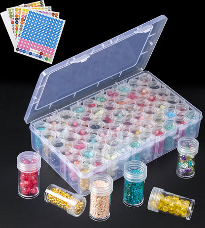 Diamond Art Storage, Bead Organizer Box and Storage Plastic Case with Hinged Lid for Bracelet Making DIY Jewelry Craft Nail and small item storage (Transparent cylindrical box*60)