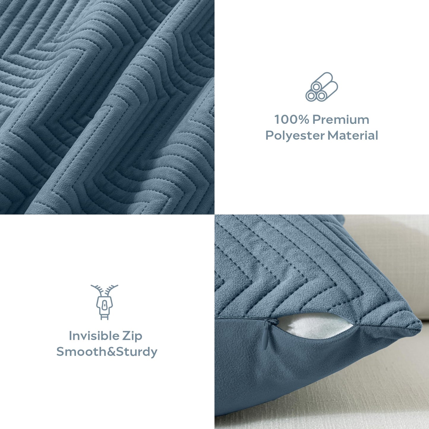 JELLYMONI Throw Pillow Covers 12”x20” Set of 2 Decorative Pillow Cases Blue Lumbar with Zipper Cushion Cover Polyester Quilted Solid Soft Home Decor for Bed Sofa Couch Living Room (NO Insert)