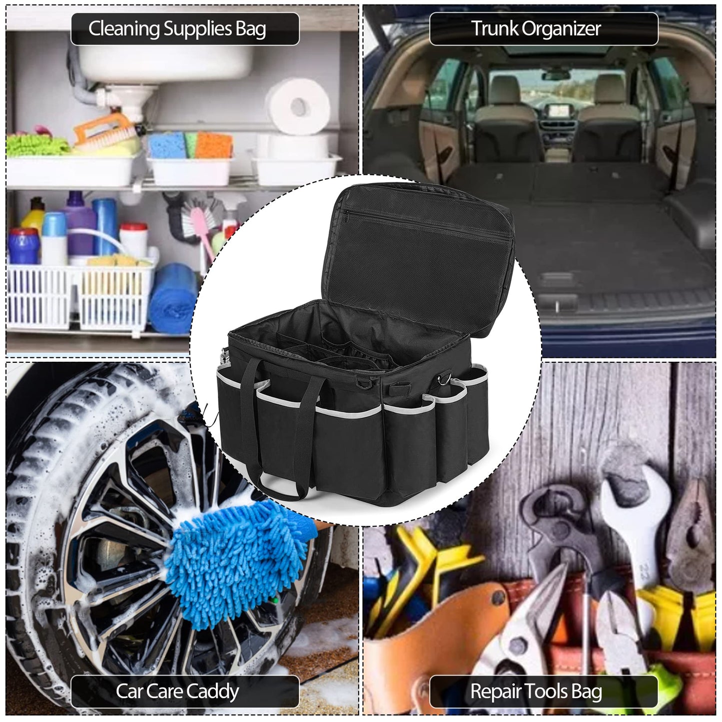 HODRANT Extra-Large Cleaning Caddy with EVA Hard Bottom, High Capacity Cleaning Supplies Organizer for Housekeeping & Home Work, Car Detailing Tools Tote Bag with Shoulder Strap, Patent Design