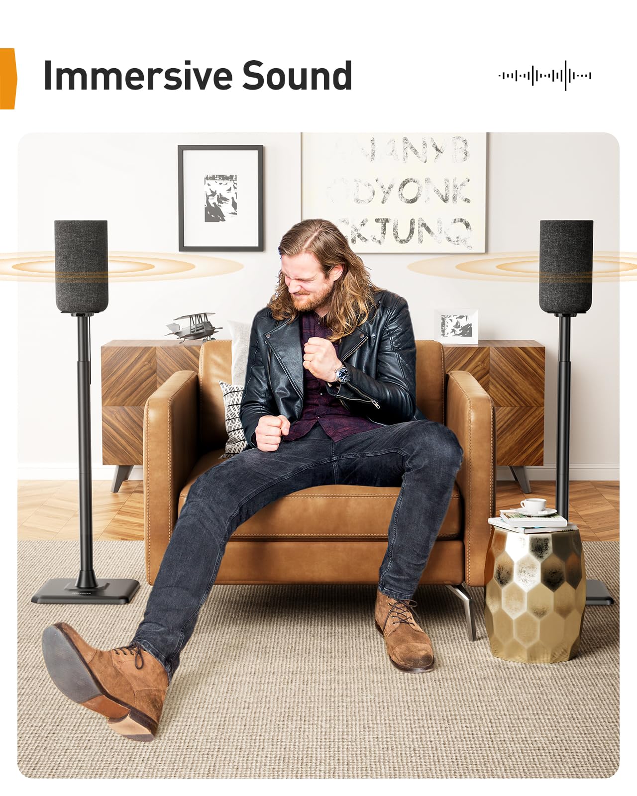 Perlegear Speaker Stands Pair, 33-42 Inch Height Adjustable Stands for Small Bookshelf & Satellite Speakers with Cable Management, 13.2 lbs Capacity, PGSS12