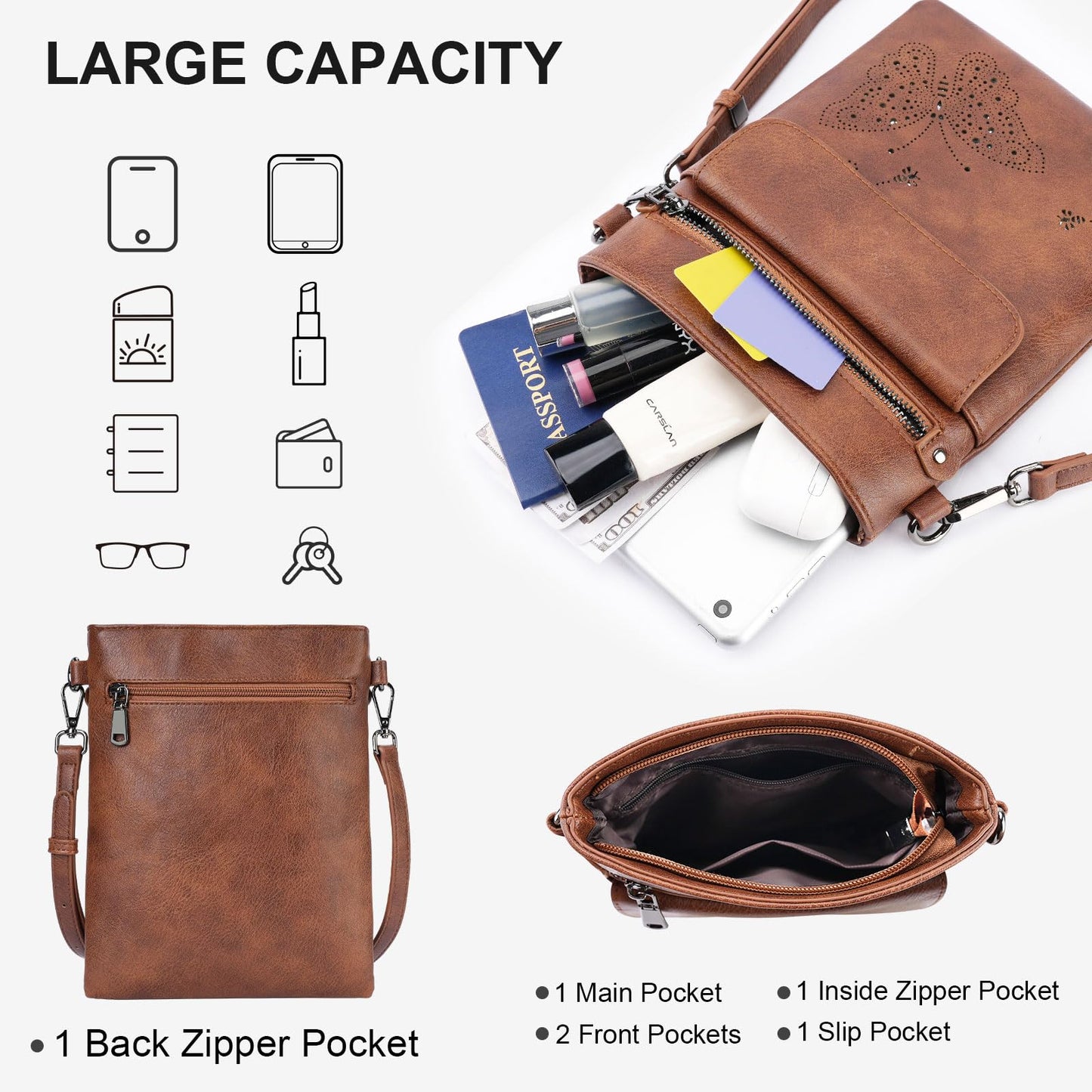 Crossbody Bags for Women Vegan Leather Cross Body Purse with Adjustable Strap Multiple Pockets Shoulder Handbags