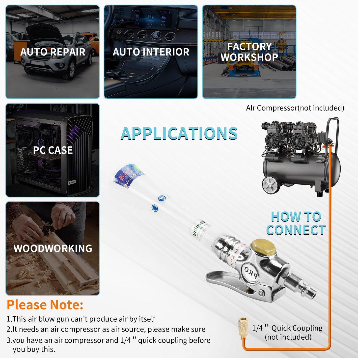 GOCCIDA High Pressure Car Interior Cleaning Gun Car Detailing Tool Air Cleaning Tool for Quickly Blasts Dirt and Dust from Surface(New Upgraded Portable Air Blow Gun