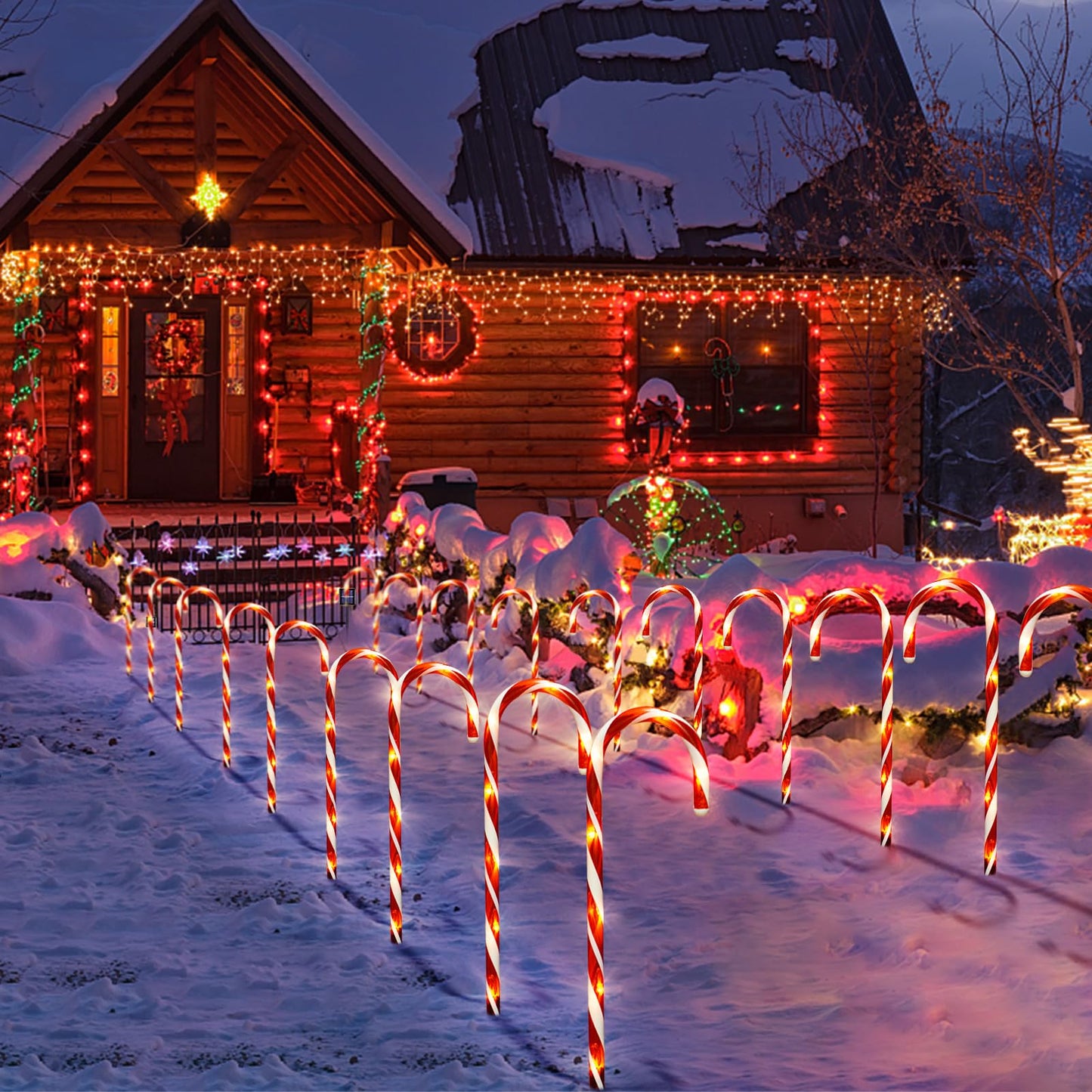 Outdoor Christmas Decorations, 10 Pcs Christmas Candy Cane Lights, 21'' Solar Pathway Lights with 8 Lighting Modes, Waterproof Garden Lights for Outdoor Xmas Patio Yard Walkway Decorations