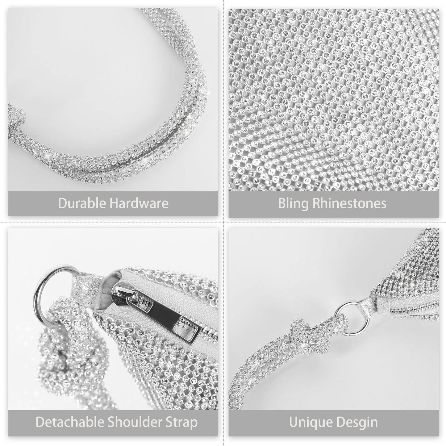 Rhinestone Purse Sparkly Evening bag Silver Clutch Purses for Women Evening, Cross Body Handbags for Party Prom Club Wedding