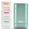 Wild - Aqua Case with Refill Variety Pack - Refillable Deodorant - Aluminum Free - Includes Fresh Cotton & Sea Salt, Cherry Blossom and Coconut & Vanilla Scents - Vegan