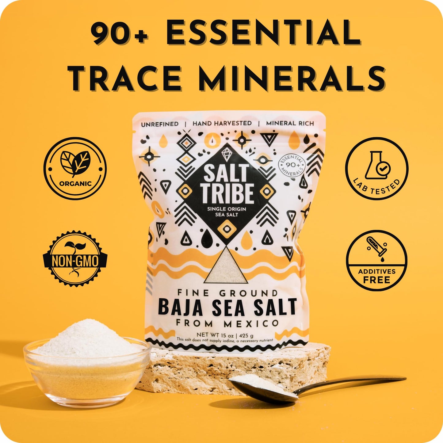 Salt Tribe™ | Baja Sea Salt | Mineral Rich | 90+ Trace Minerals | Fine Ground | Hydration Support | Sal Organica | Low Sodium | Organic & Unrefined | Single Origin Mexico (8 Ounce)