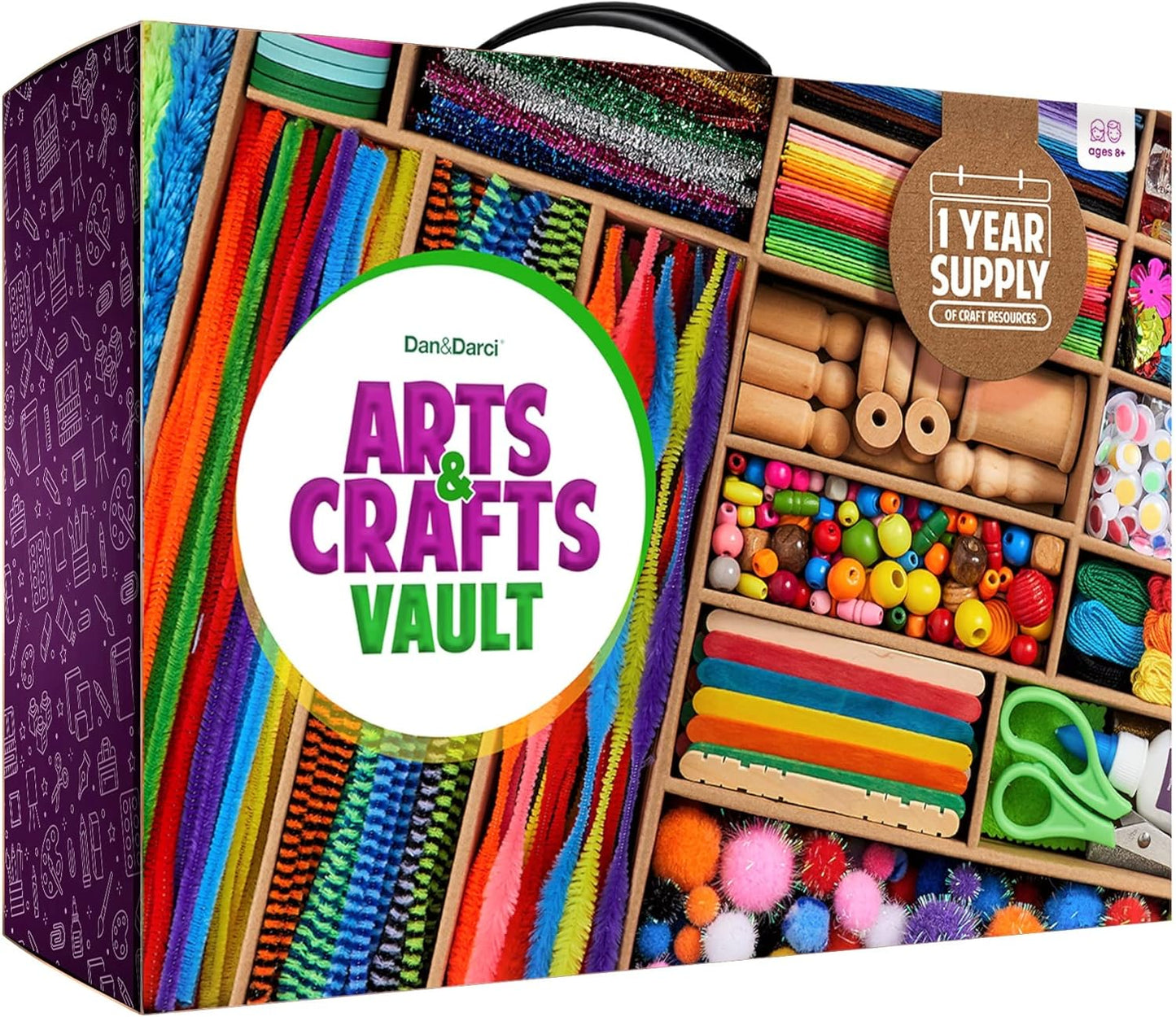 Dan&Darci Arts and Crafts Vault - Craft Supplies Kit in a Box for Kids Ages 4 5 6 7 8 9 10 11 & 12 Year Old Girls & Boys - Crafting Set Kits - Gift Ideas for Kid Art Activity Gifts