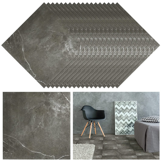 Spiareal 48 Pieces Peel and Stick Floor Tiles Vinyl Flooring 12 x 12 Inch Stick on Floor Tile Self Adhesive Waterproof DIY for Bathroom Kitchen Bedroom Living Room(Gray Marble)