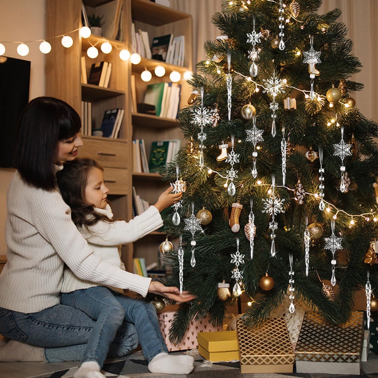 20Pcs Crystal Christmas Ornaments for Christmas Tree Decorations - Hanging Acrylic Christmas Snowflake Icicle Drop Ornaments for Xmas Tree, New Year Party, Winter Wonderland Party Supplies