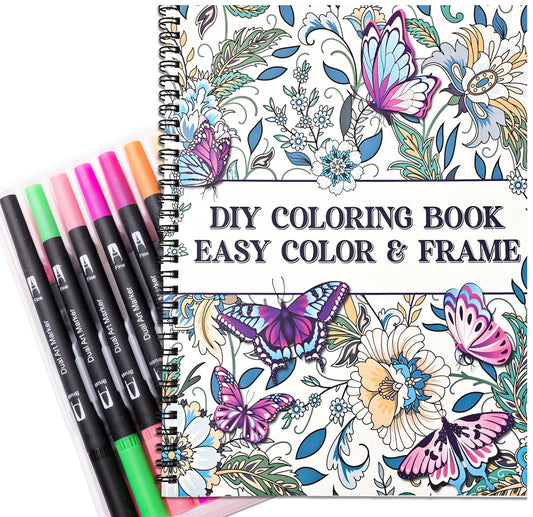 Adult Coloring Book Set with 36 Colors Markers,Spiral Bound Coloring Books with Mandala Flowers Animals Patterns for Adult Women Relaxation & Anxiety Relief