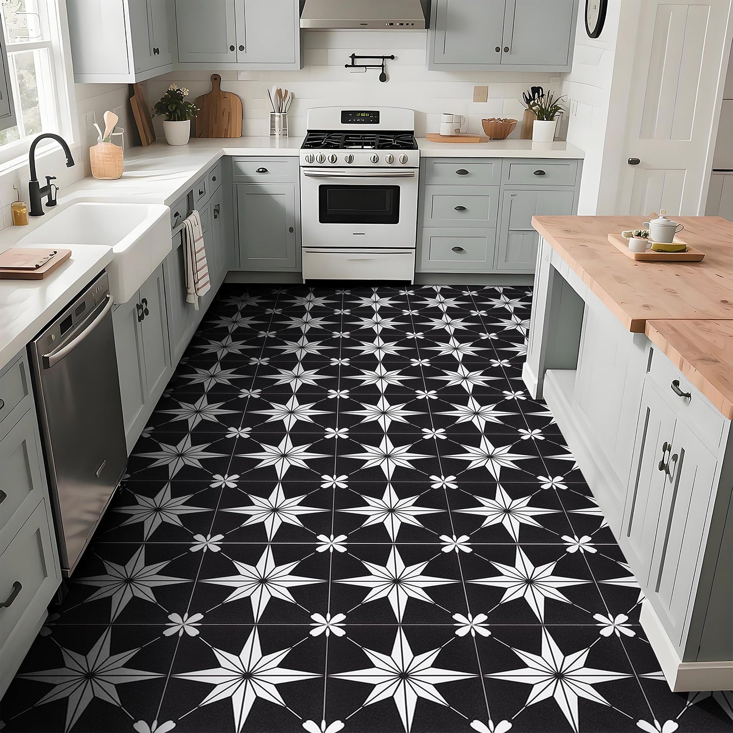 RomDeco Peel and Stick Floor Tile Waterproof, 11.81 in *11.81 in Vinyl Flooring Black, 10 Pcs Peel and Stick Flooring for Bathroom, Kitchen and Bedroom, Easy to Install Self-Adhesive