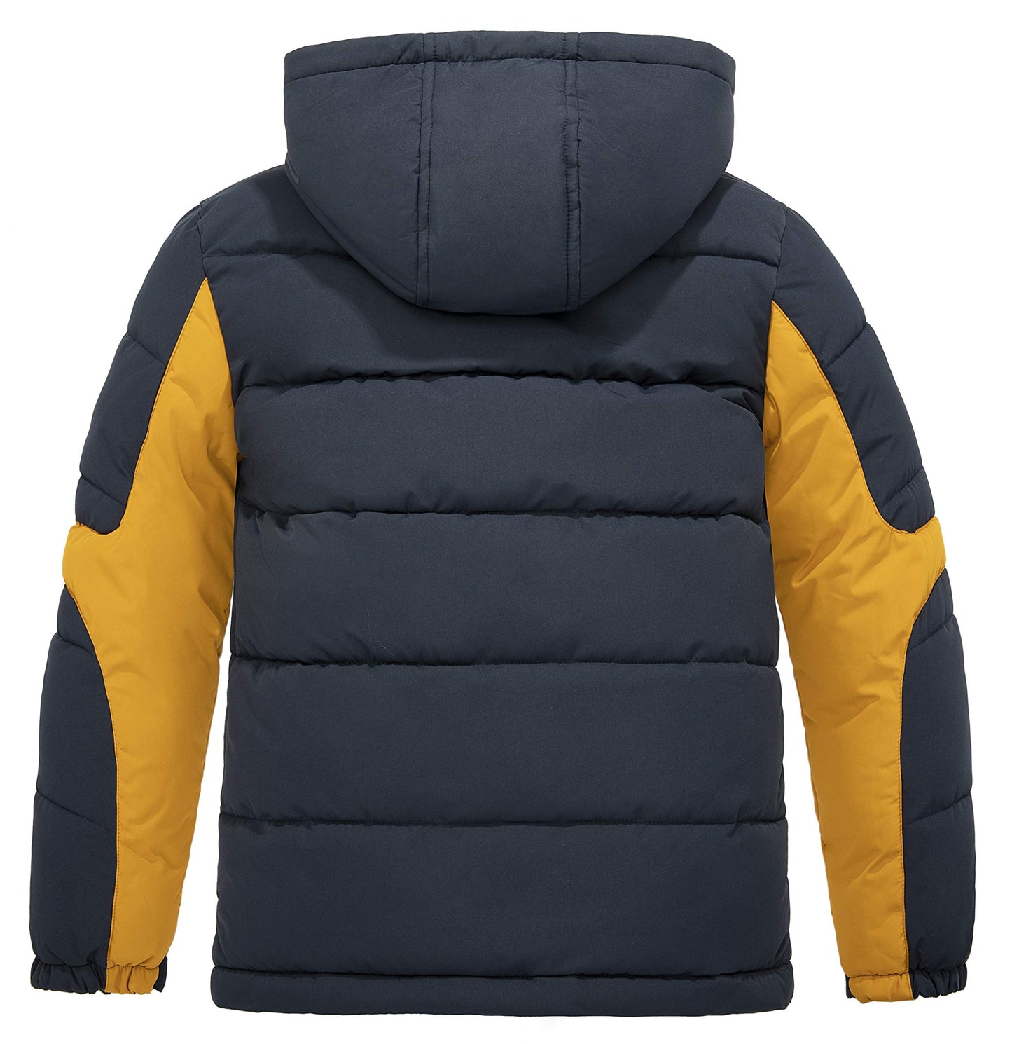 ZSHOW Boys' Hooded Puffer Jacket Fleece Lined Padded Winter Coat(Navy & Yellow,10-12)