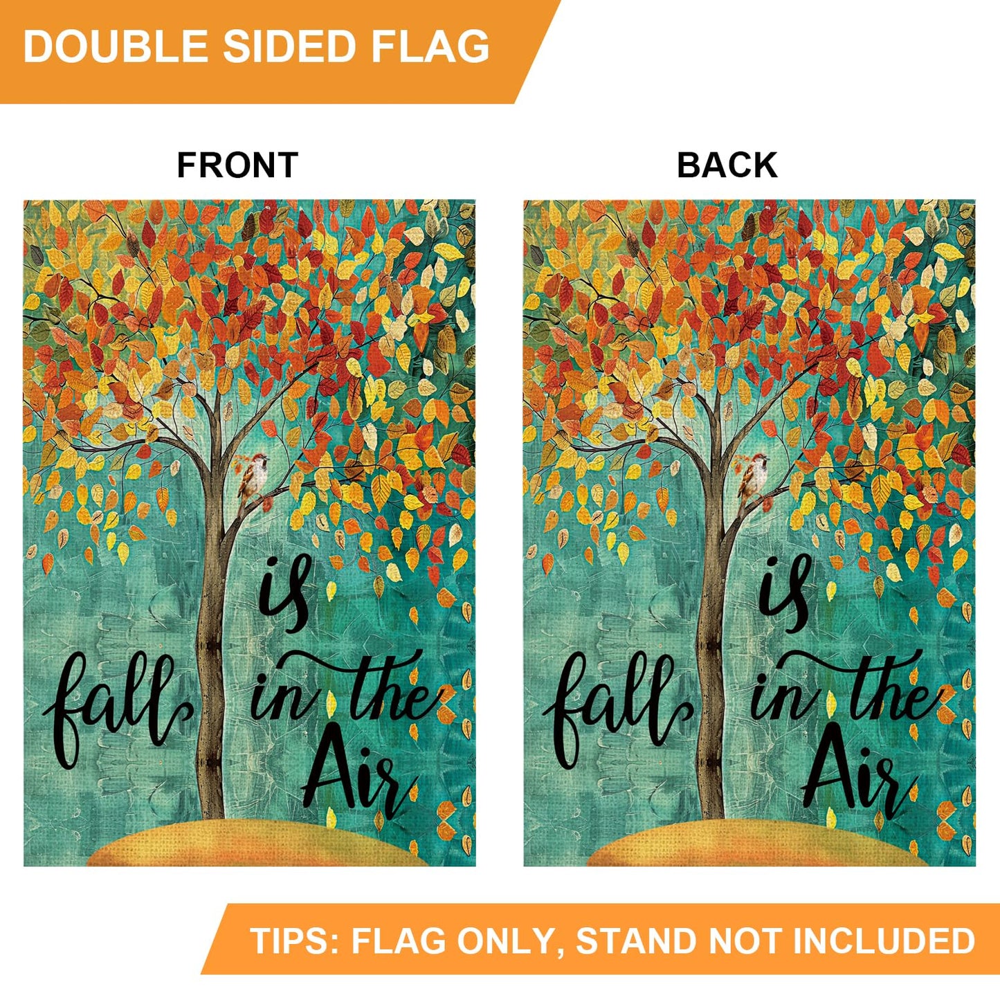 OQUAYA Fall Garden Flag 12x18 Inch Double Sided, Small Burlap Autumn Tree Maple Leaves Seasonal Yard Outdoor Flag