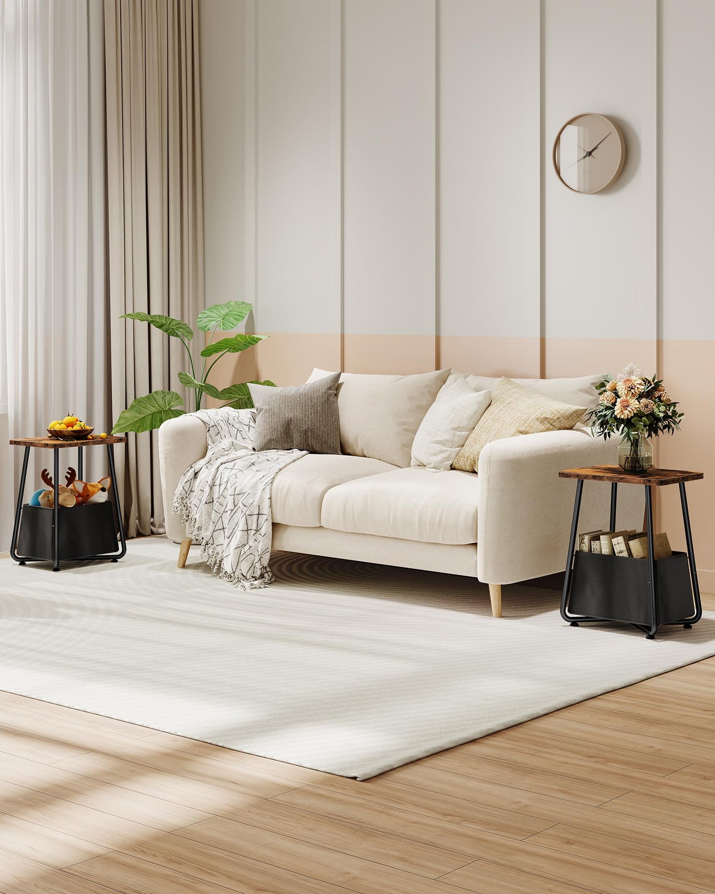 CHOEZON Small Side Table, Nightstand with Detachable Oxford Fabric Basket, Bedside Table, for Small Spaces, End Table, for Nursery, Living Room, Bedroom, Rustic Brown TBZ13BF