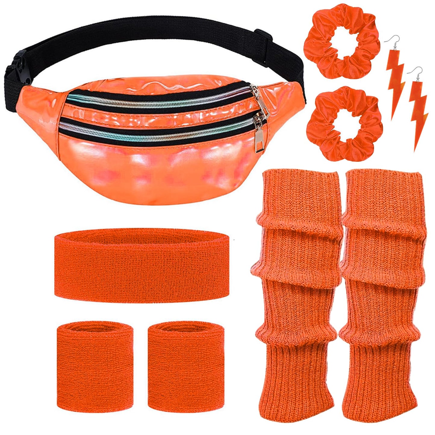 80s Neon Workout Costume Accessories Set 10 PCS Leg Warmers for Women 80s Headband Wristband Fanny Pack for Yoga Running