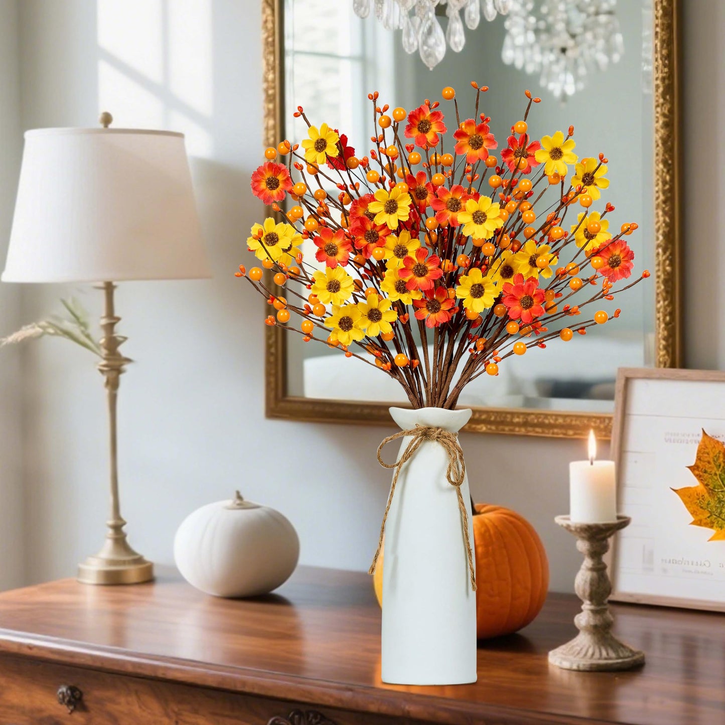 MAINGKAUNG Fall Floral Stems 12PCS Fall Floral Picks 17 Inch Autumn Berry Stems with Berries for Autumn Flower Arrangements Centerpieces Indoor Outdoor Decorations