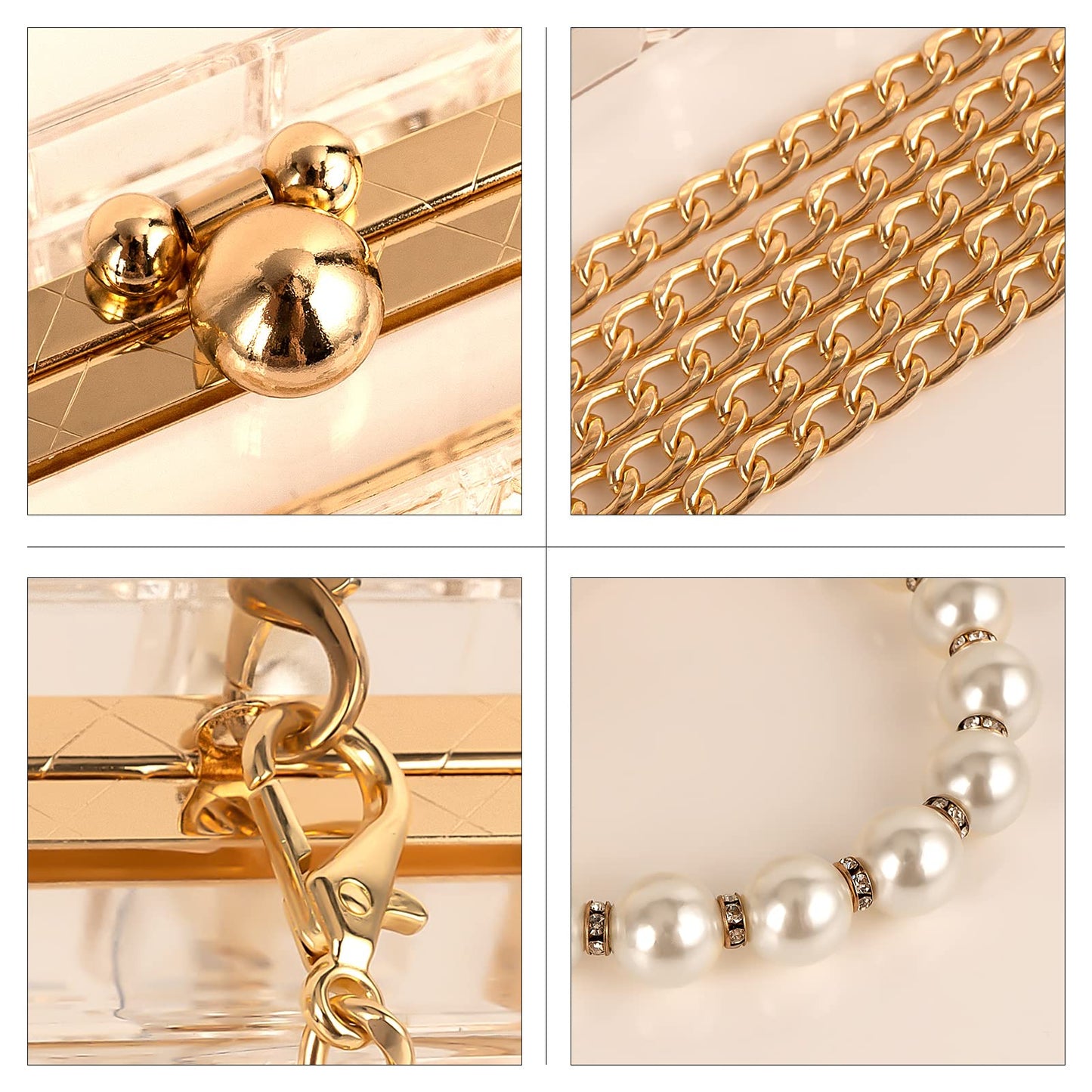 DODAMOUR Transparent Acrylic Shoulder Bag, Clear Crossbody Clutch Purse, Women Evening Clutch Bag, Gold Chain Handbag for Women (Clear)