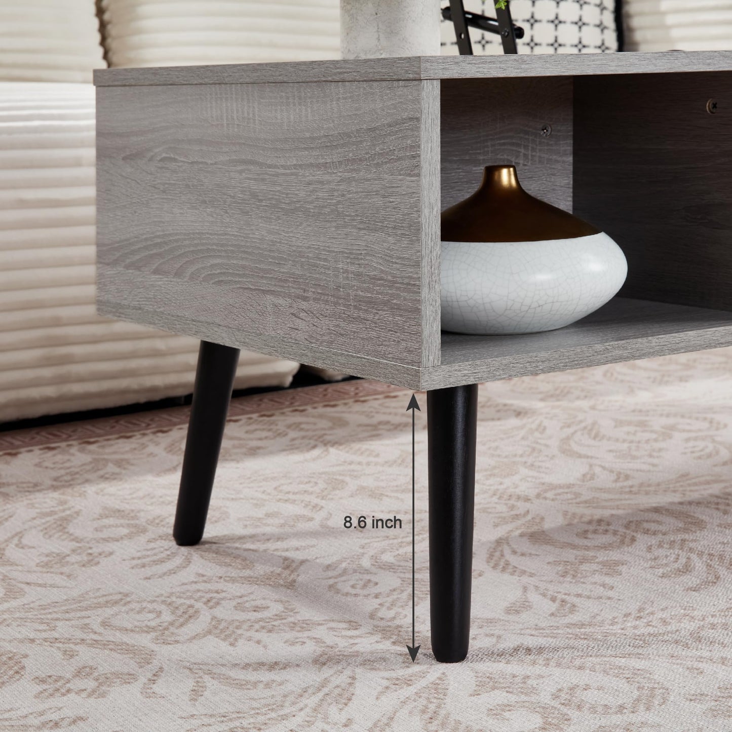 39" Coffee Table, Wood Lift Top Coffee Tables for Living Room with Storage Shelf and Hidden Compartment, Grey