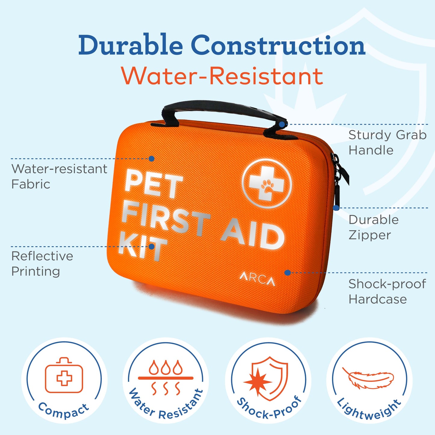 ARCA PET Cat & Dog First Aid Kit for Car - Pet Emergency Kit for Home Office Travel – Dog Camping Essentials with Digital Thermometer, Muzzle & Mini First Aid Pouch