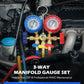 Orion Motor Tech AC Gauges, AC Manifold Gauge Set for R134a R12 R22 R502, 3 Way Automotive AC Gauge Set with Antishock Gauges Hoses Couplers Adapter, Puncturing Can Tap Freon Recharge Kit