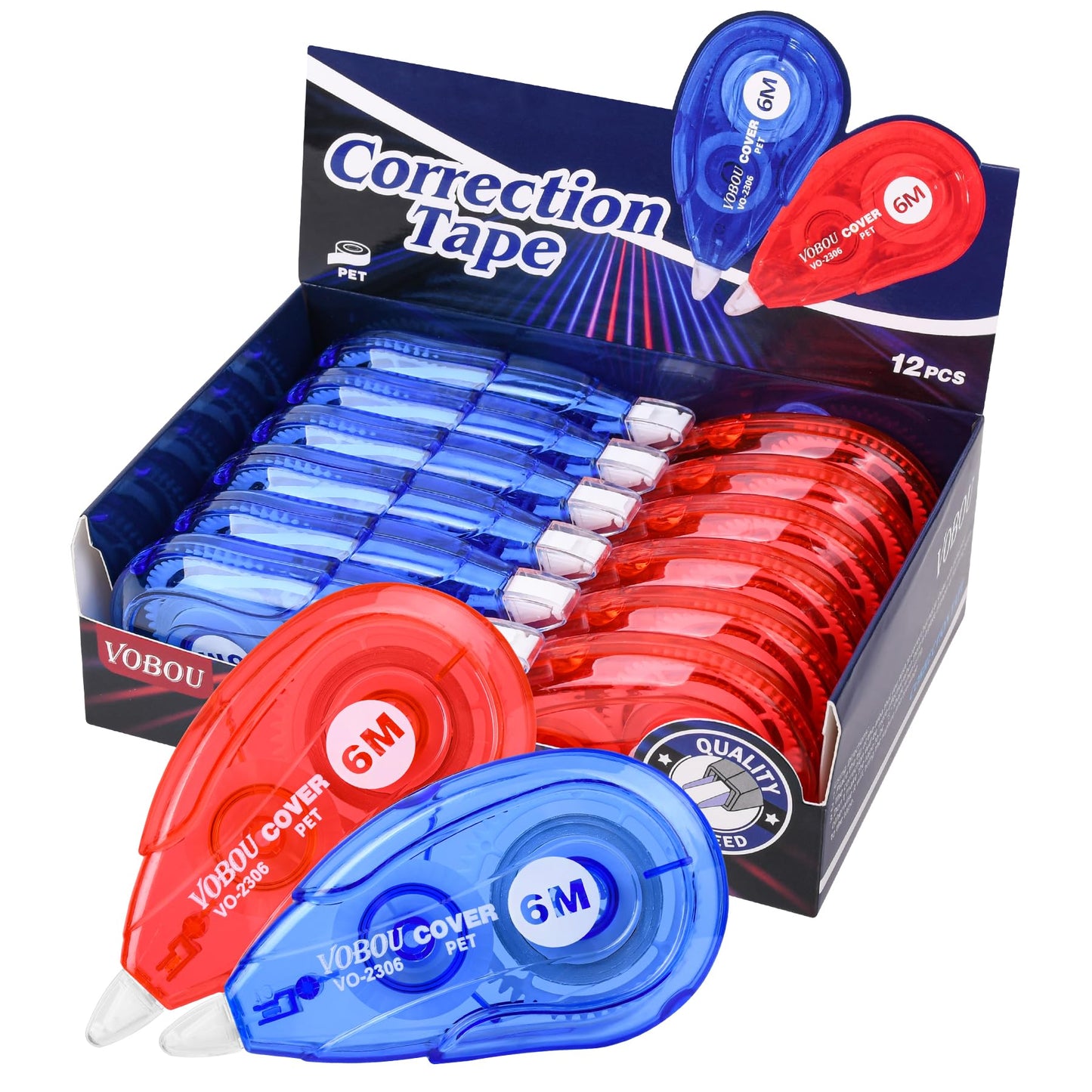 White Correction Tape, Easy To Use Applicator for Instant Corrections Wrong Writing At Any Time, For school, Office (Red and Blue, 12pack, 6M/256" x 0.2")