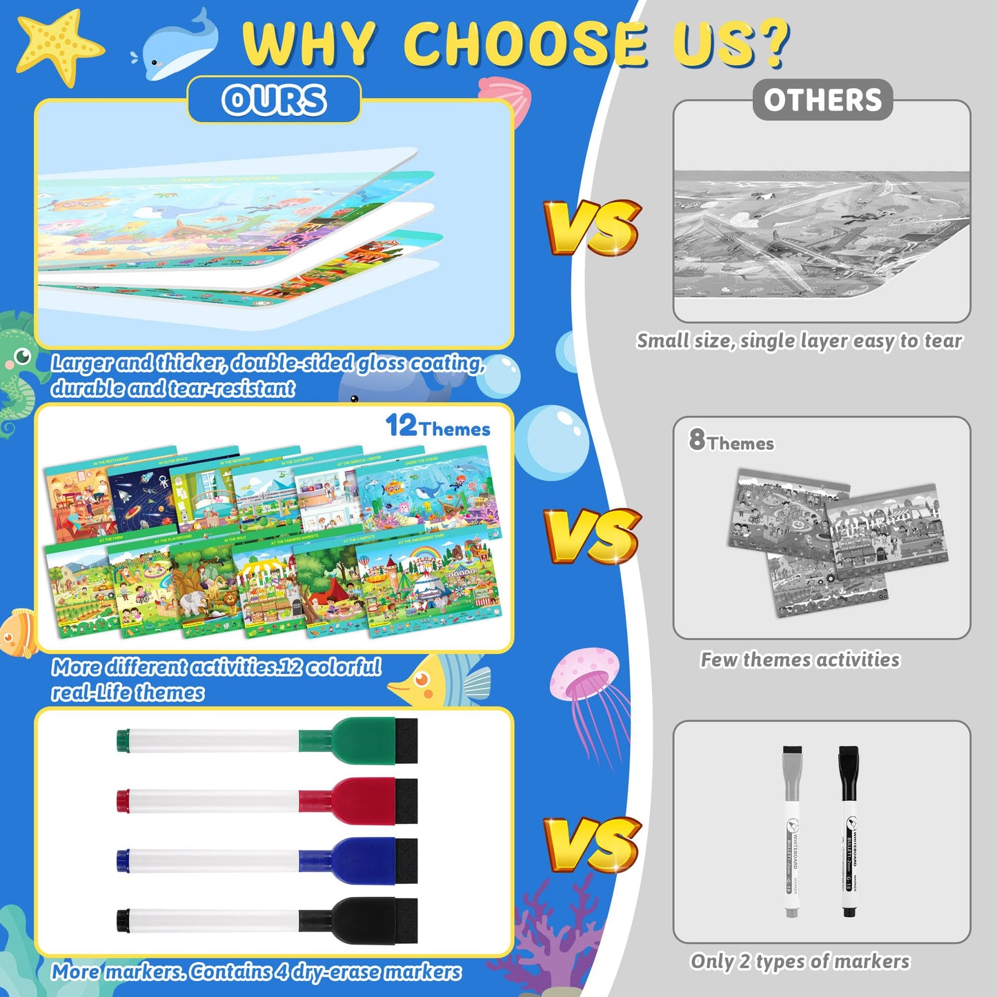 Search and Find Books for Kids Ages 3,4,5,6, Preschool Learning Activities, Educational Reusable Mats for Toddlers, Travel Game Toys for Road Trip Train, Art & Crafts, Birthday Gifts for Girl and Boy