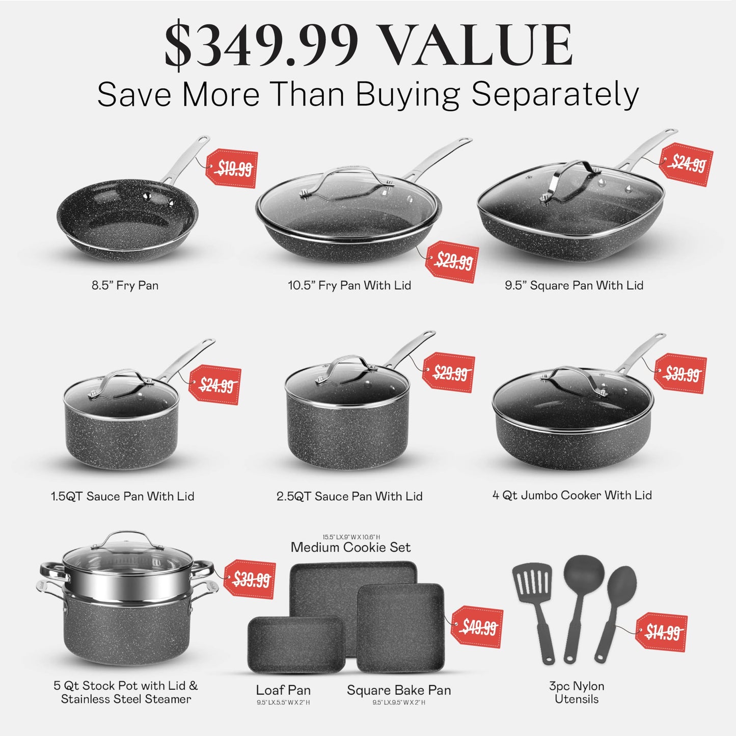 Granitestone 20 Pc Ceramic Cookware Set Nonstick, Premium Pots and Pans Set Non Stick for Kitchen with Bakeware and Cooking Utensils, Non Toxic Made Without PFOA PFOS, Oven & Dishwasher Safe