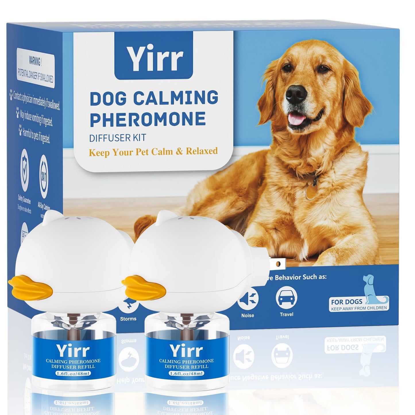 Yirr Dog Calming Diffuser, Puppy Pheromones Calming Diffuser, Relaxing Pheromone for Dogs Relief Stress Anxiety Fighting Scratching Barking, Help Train Dog to Pee, 2 Diffuser 2 Refill(48ml)