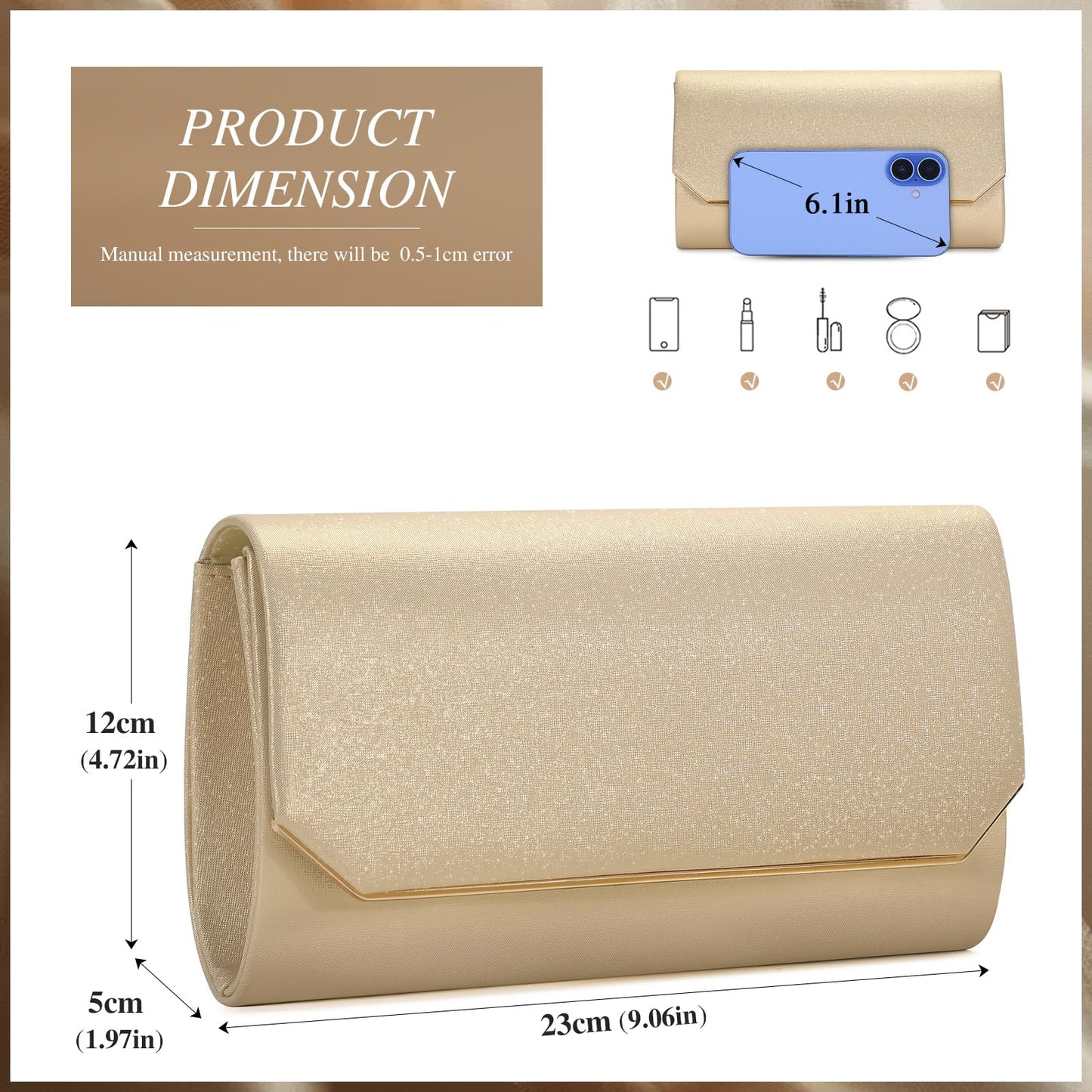 UBAYMAX Evening Bag, Clutch Purses for Women Sparkling Handbags Crossbody Bag Wedding Bag for Prom Party Wedding Engagement (Gold)