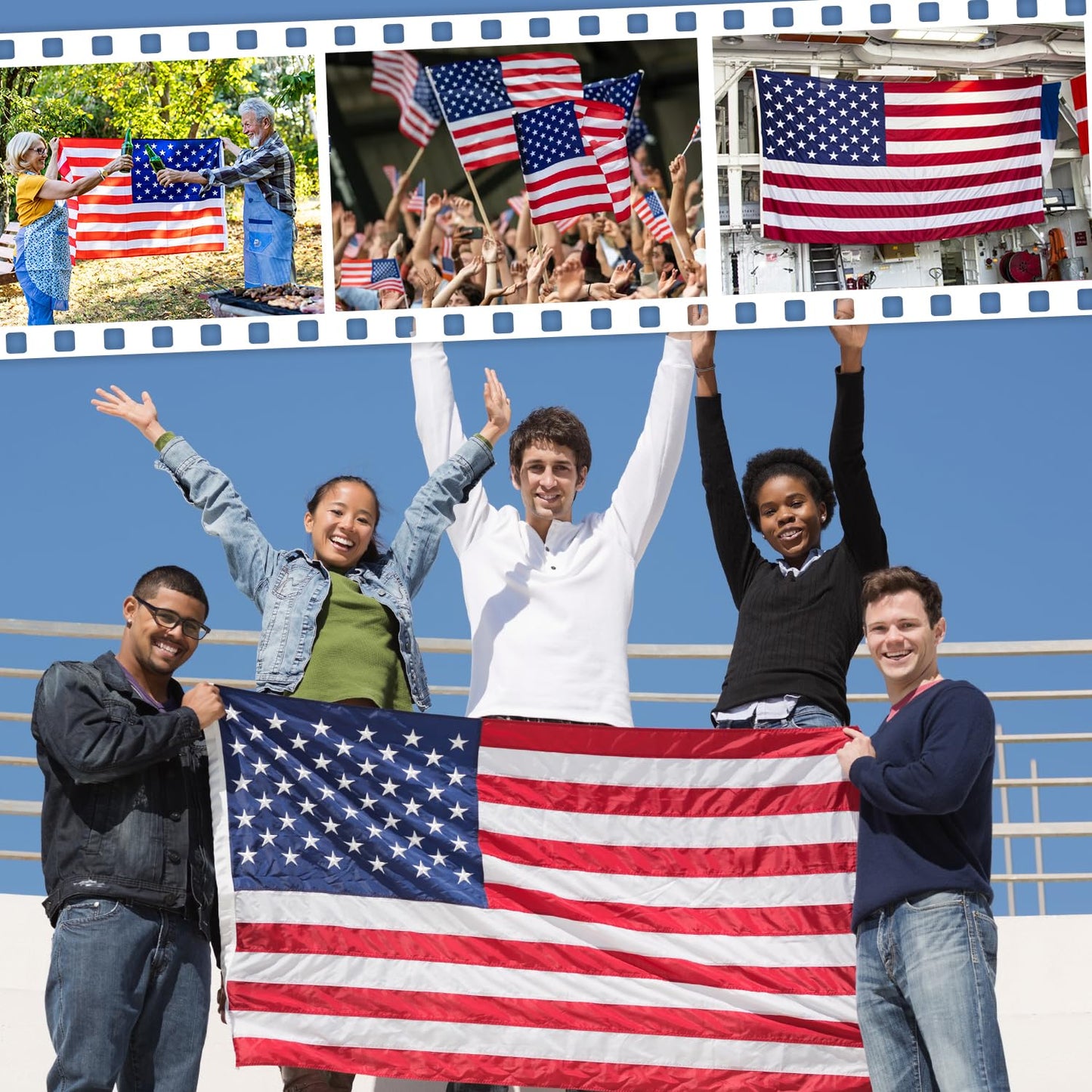 American Flag 2.5x4 FT Outdoor, Heavy Duty High Wind US Flag, Embroidered Stars, Sewn Stripes, Brass Grommets, The Best Double Sided United States Flag Suitable For Outside Use