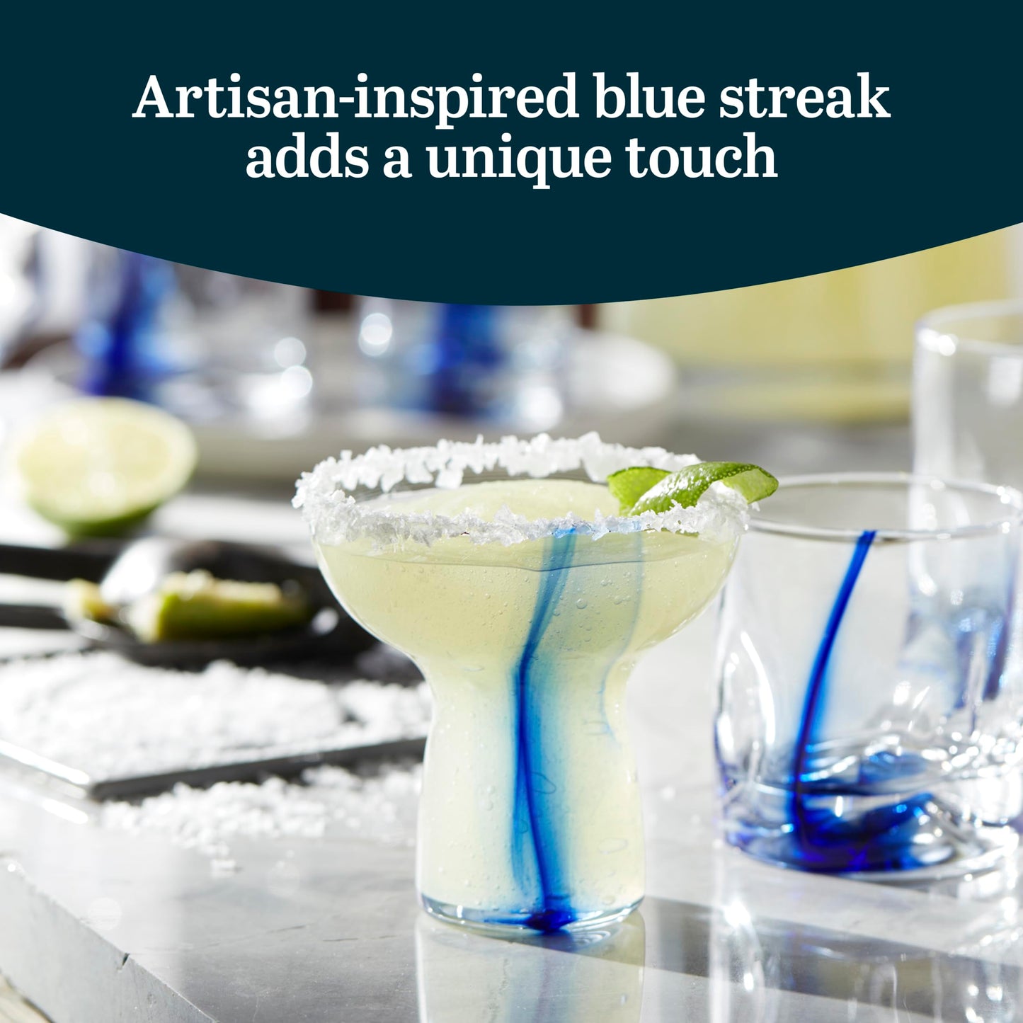 Libbey Blue Ribbon Stemless Margarita Glasses, Shallow Bowl Lightweight Margarita Glasses Set of 6, Margarita Set for Parties