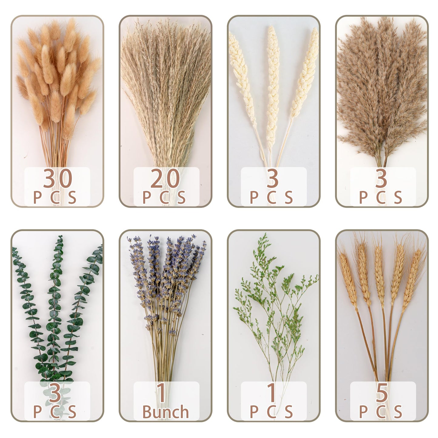 Boho Dried Flower Bouquet – Pampas Grass Bouquet with Lavender, Eucalyptus, Wheat & Bunny Tail – Rustic Dried Floral Arrangement for Olive Green Decor, Farmhouse Flowers, and Wedding Centerpieces