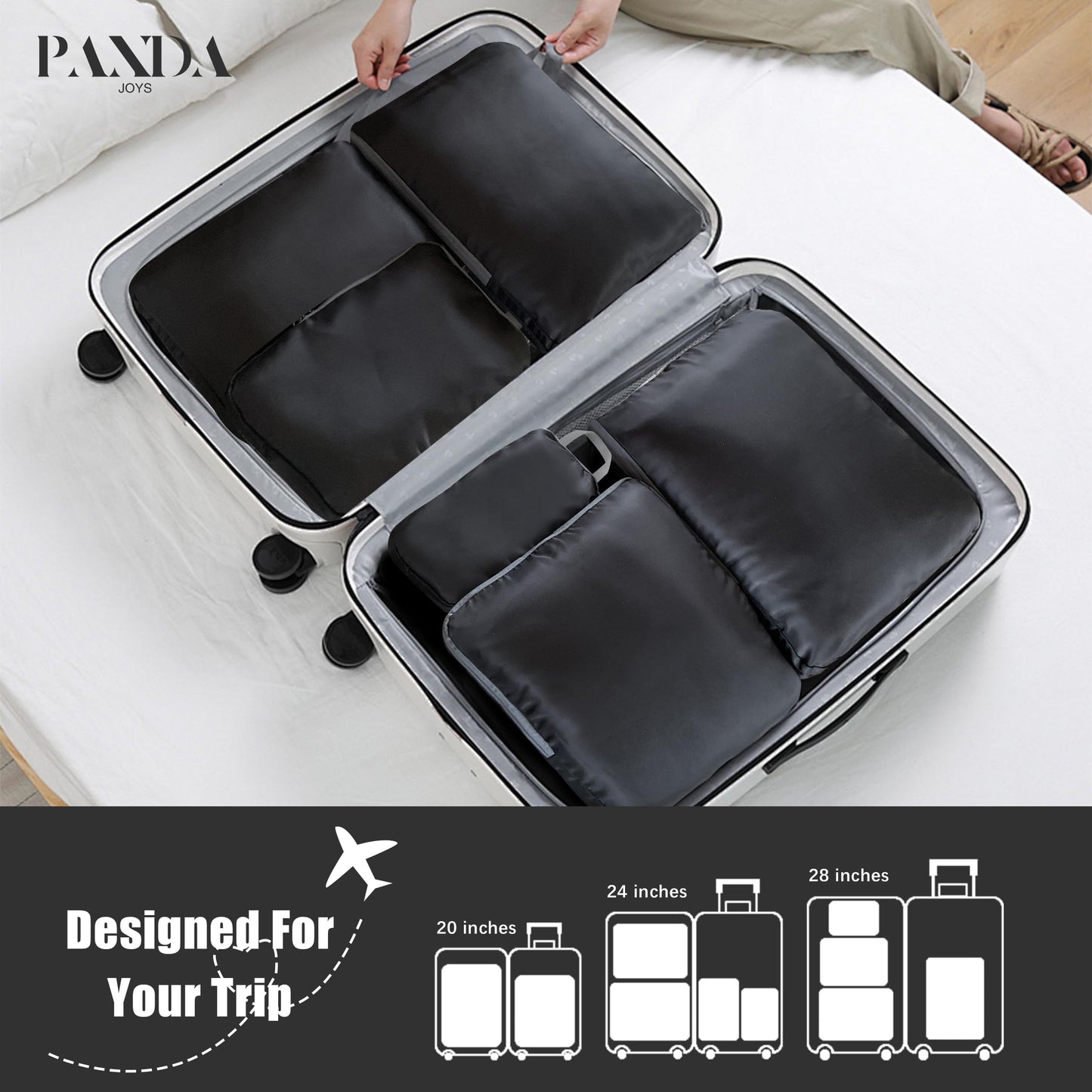 PANDA JOYS 4 Set Compression Packing Cubes Travel - Travel Accessories Expandable Packing Organizers for Carry On - Essentials Luggage Bags - Black
