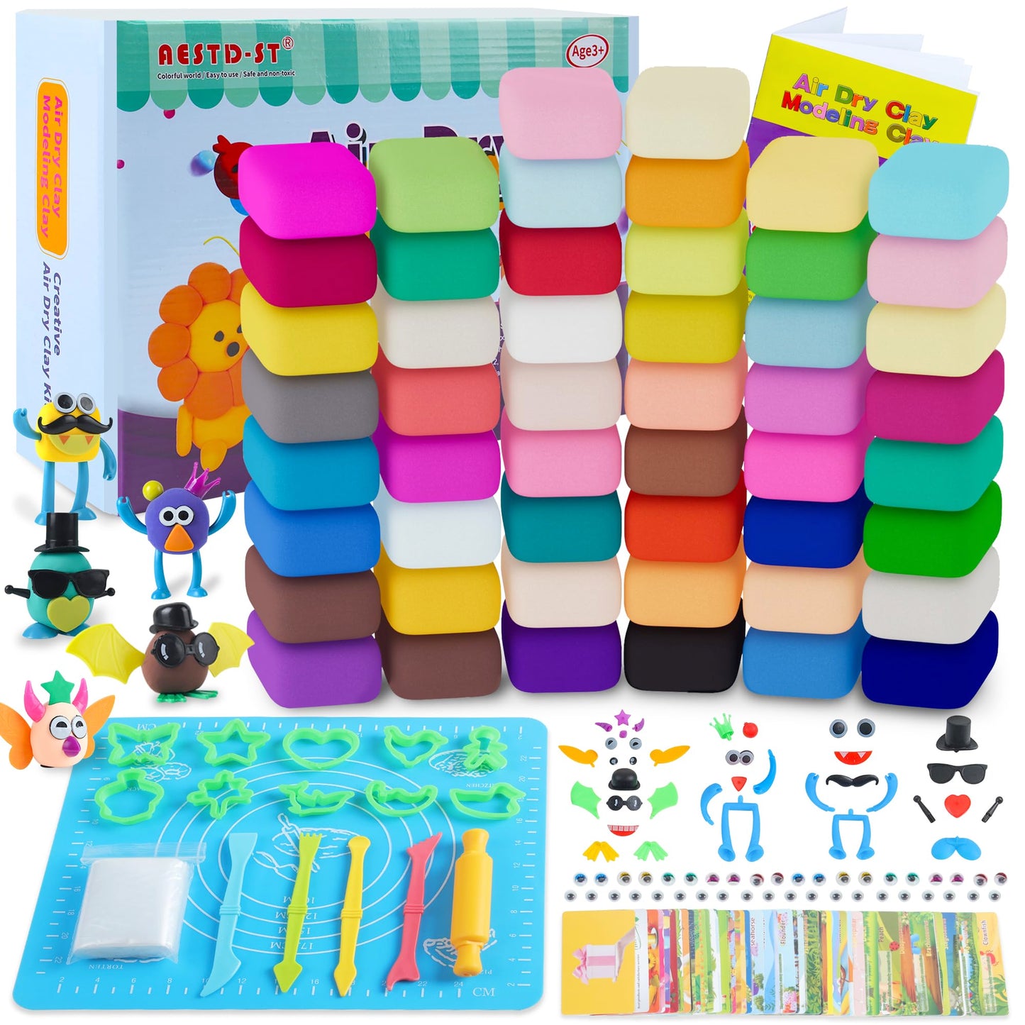 Air Dry Clay 66 Colors, Modeling Clay for Kids, DIY Model Magic Clay, Molding Clay Kit with Sculpting Tools, Non-Sticky Soft and Super Light, Arts and Crafts Gift for Boys Girls Kids.