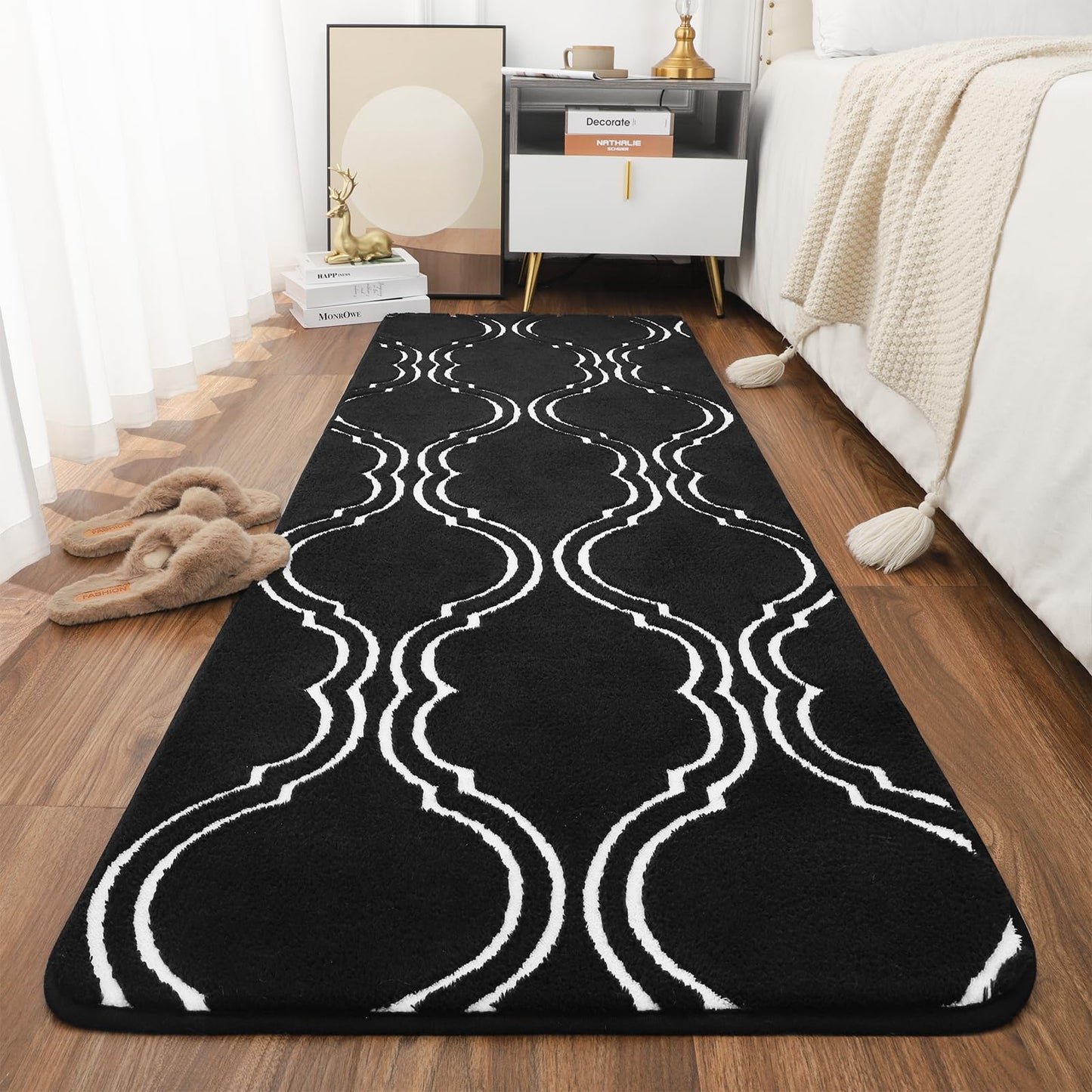 Washable Rugs for Bedroom Living Room, 4x6 Black Fluffy Shag Area Rug, Soft Modern Indoor Carpet for Dorm Boys Girls Kids Room Nursery Playroom Office Floor Rug Home Decor, Black/White