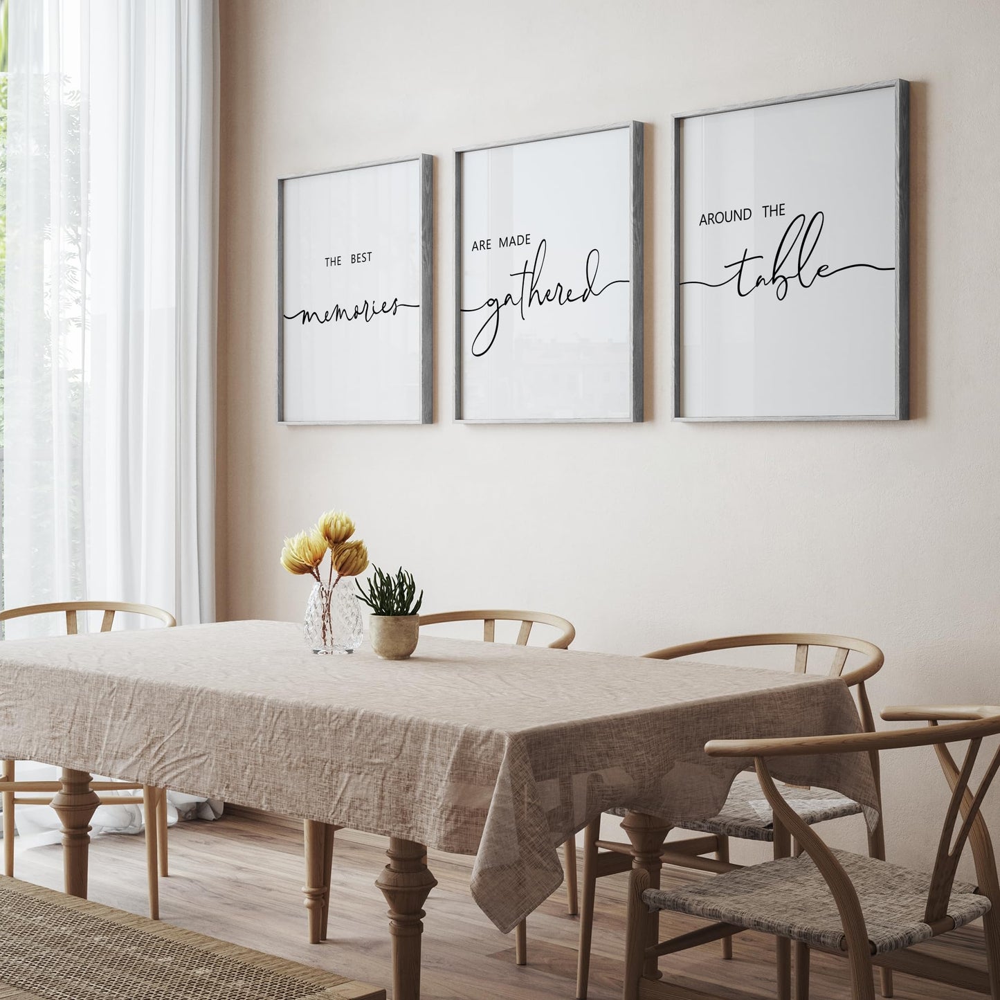 Houmury Set of 3 Framed Wall Art Memories Around the Table Farmhouse Wall Decor 11”x14” Kitchen Wall Decor for Dining Room Decor Wood Signs (Gray, 11 * 14")