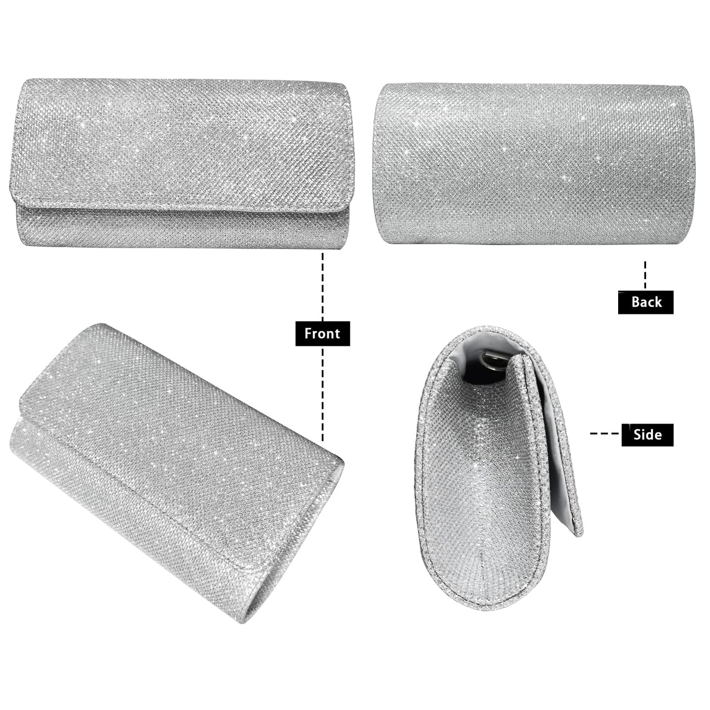 Outrip Women's Evening Bag Clutch Purse Glitter Party Wedding Handbag with Chain (Silver)