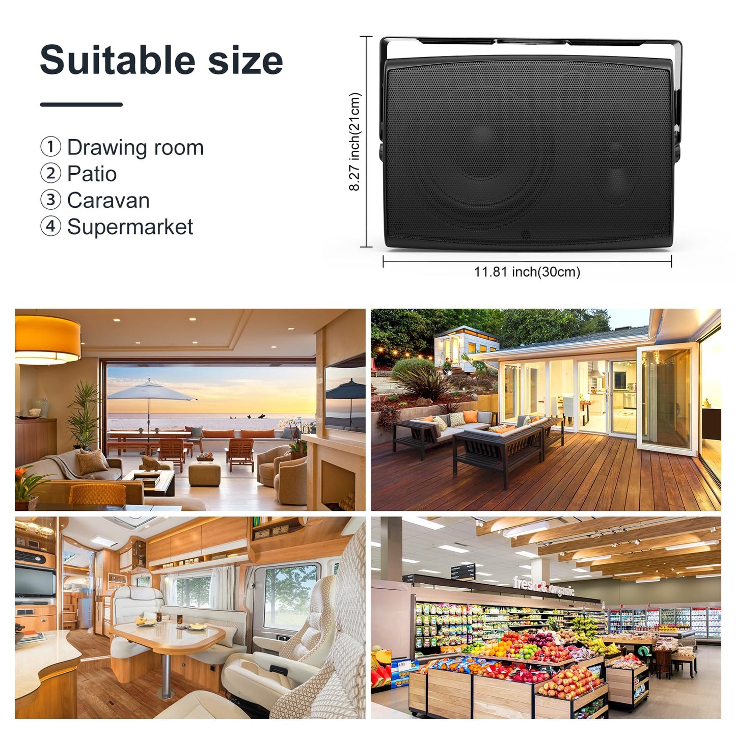 STUDIOFINIX 6.5 Inch 400W Outdoor Bluetooth Speakers Waterproof Wired, Wall Mount Speakers All-Weather Durability for Patio, Covered, Deck, Porch, Pool(Pair, Black)