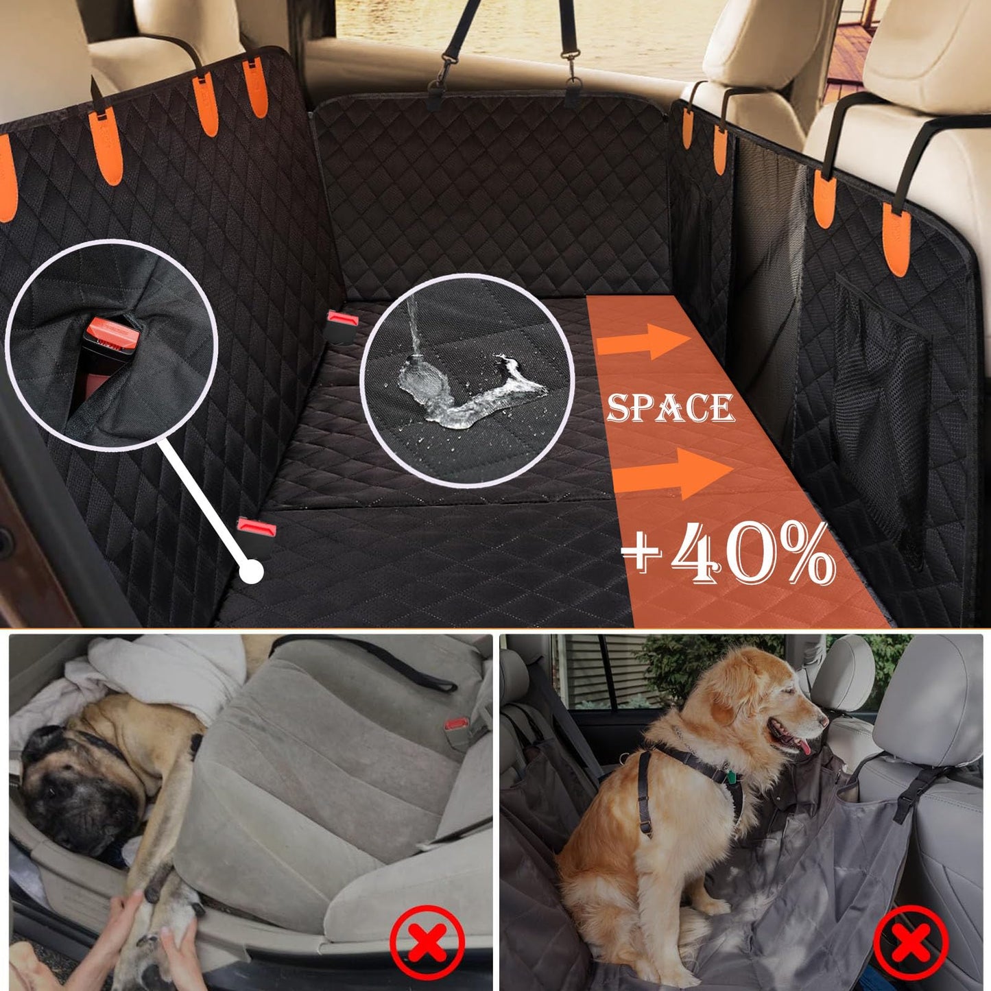 Crossarctic Back Seat Extender for Large Dogs, Dog Car Seat Cover Hard Bottom Holds 400lbs, Sturdy Backseat Extender for Dogs, Waterproof Dog Hammock for Dog, Car, SUV, Truck