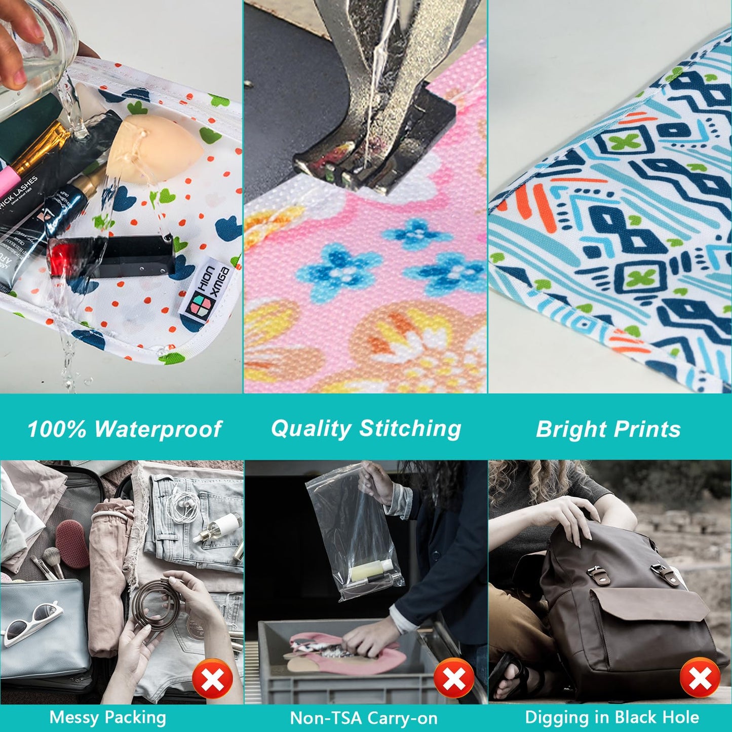 HIONXMGA TSA Approved Toiletry Bag, Set of 3 Clear Travel Toiletry Bag Quart Size Zipper Travel Pouch, Waterproof Makeup Cosmetic Bag for Women Men Kids Toiletries Carry on, Dinosaur White