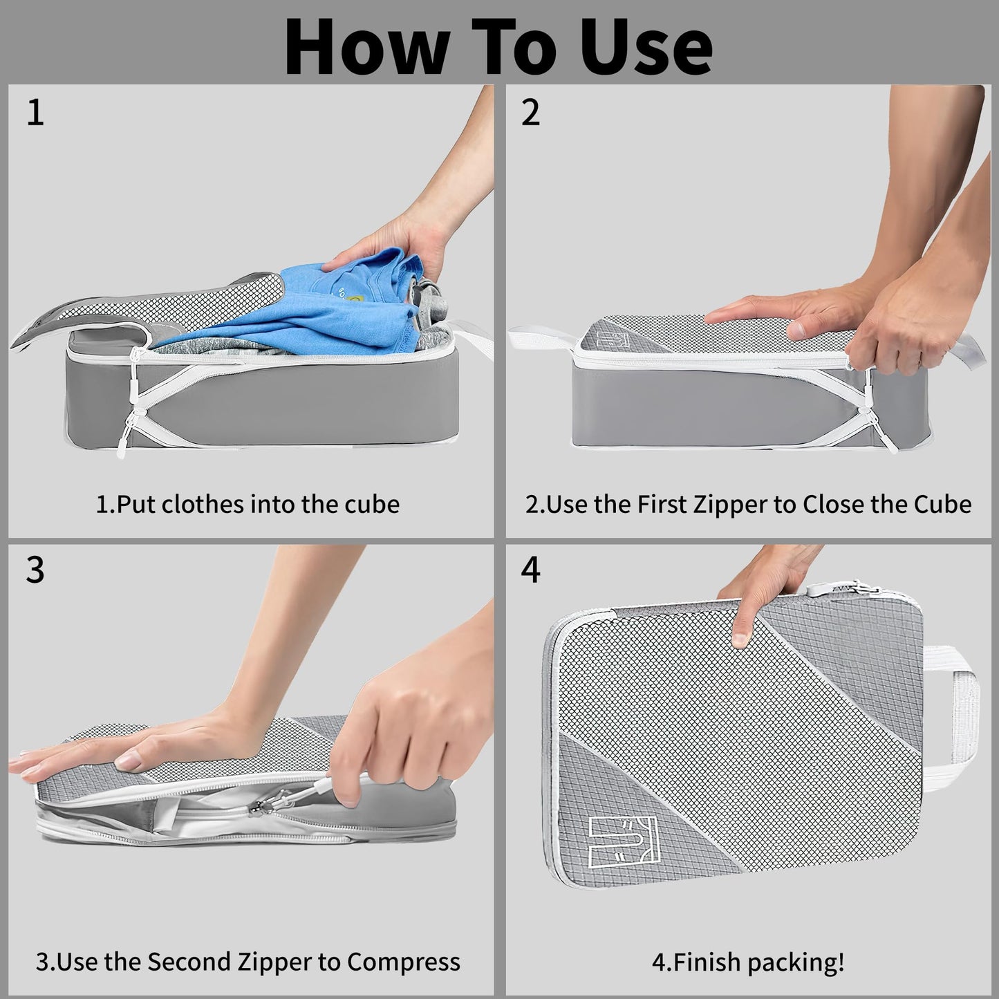 Ultralight Suitcase Organiser Bags Set - 6 Expandable Packing Cubes for Travel Essentials, Carry-on Luggage Suitcase (Grey)