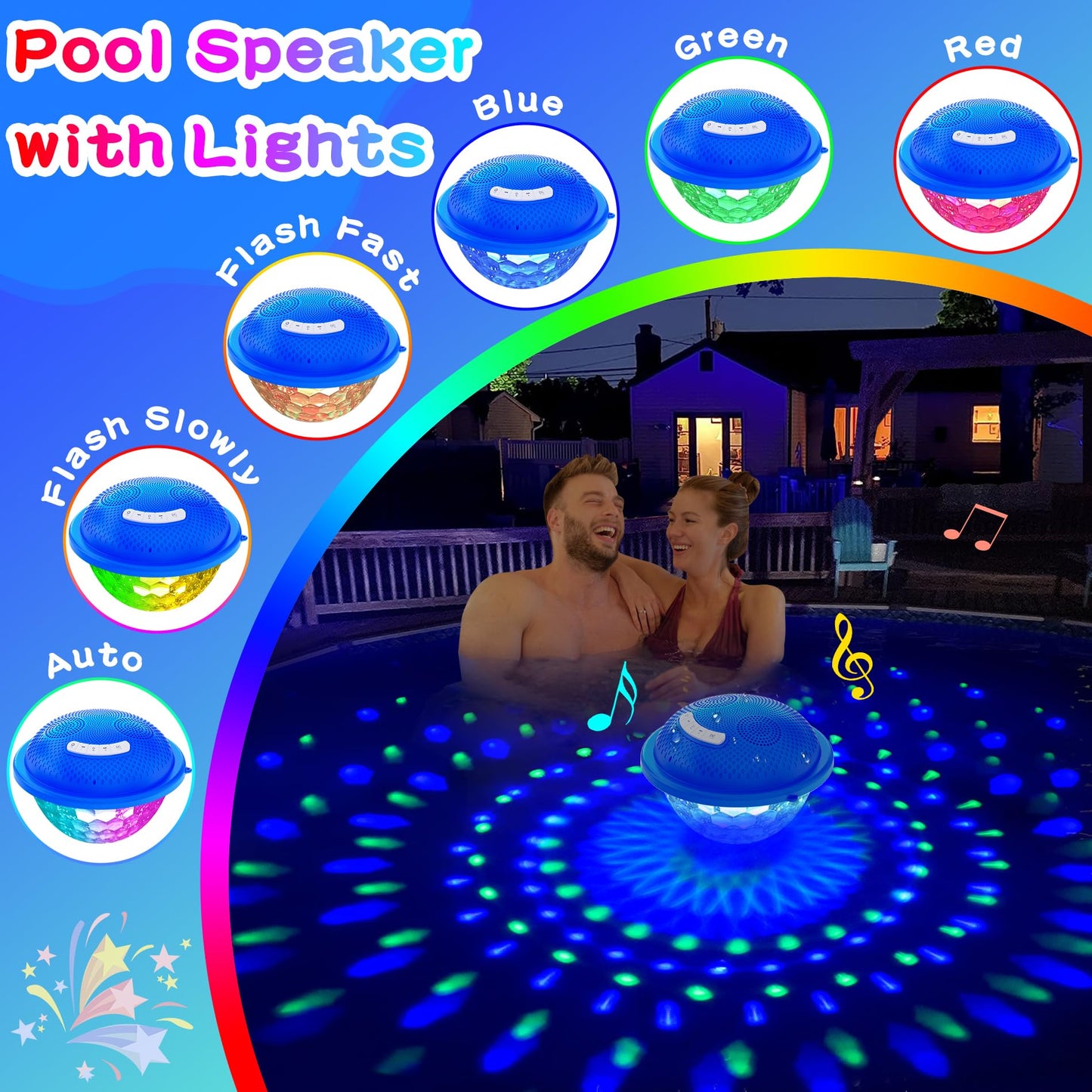 KingSom Bluetooth Pool Speaker,Floating Pools Speaker with Colorful Lights,Hot Tub Speakers IP68 Waterproof Poo l Speakers,16W Loud Stereo Sound Bluetooth Speake r,TWS Pairing Floating Speake r-Blue