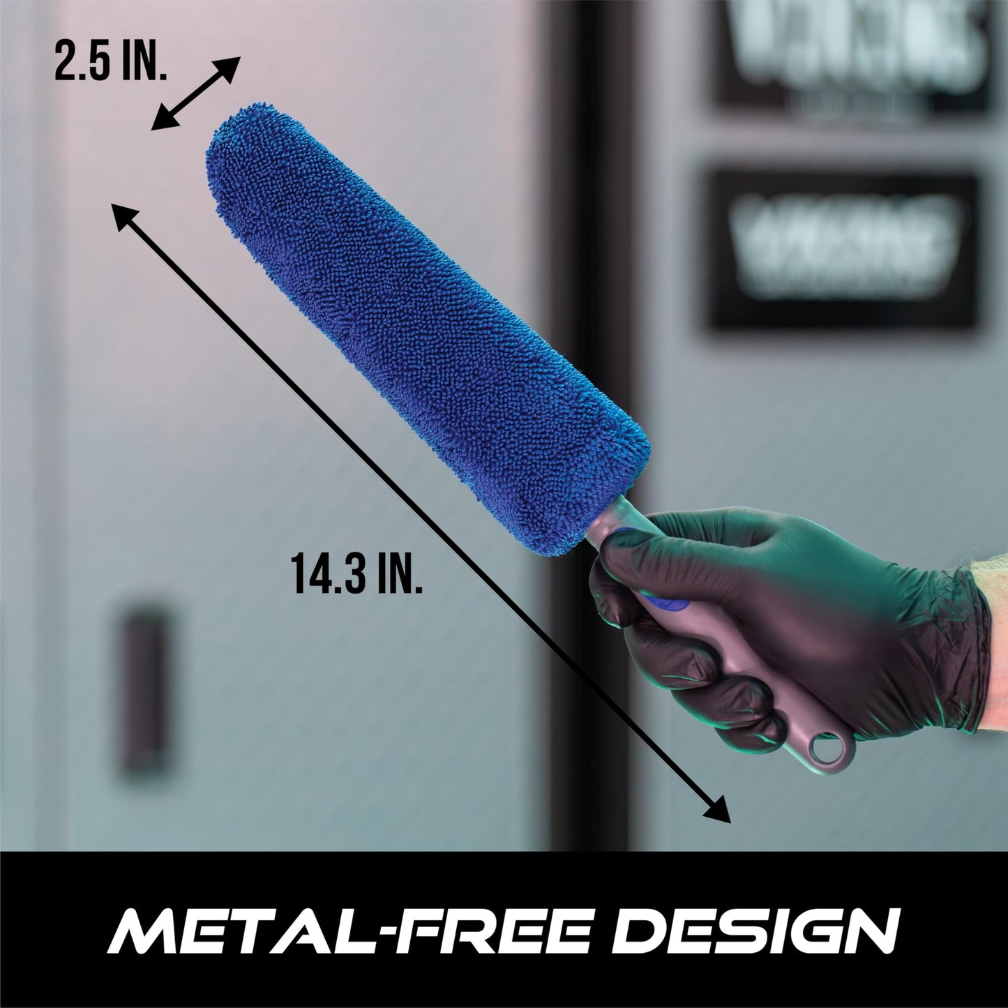 VIKING Wheel Brush or Rim Brush for Car, Metal Free, Blue, 2.5 Inch x 14.3 Inch