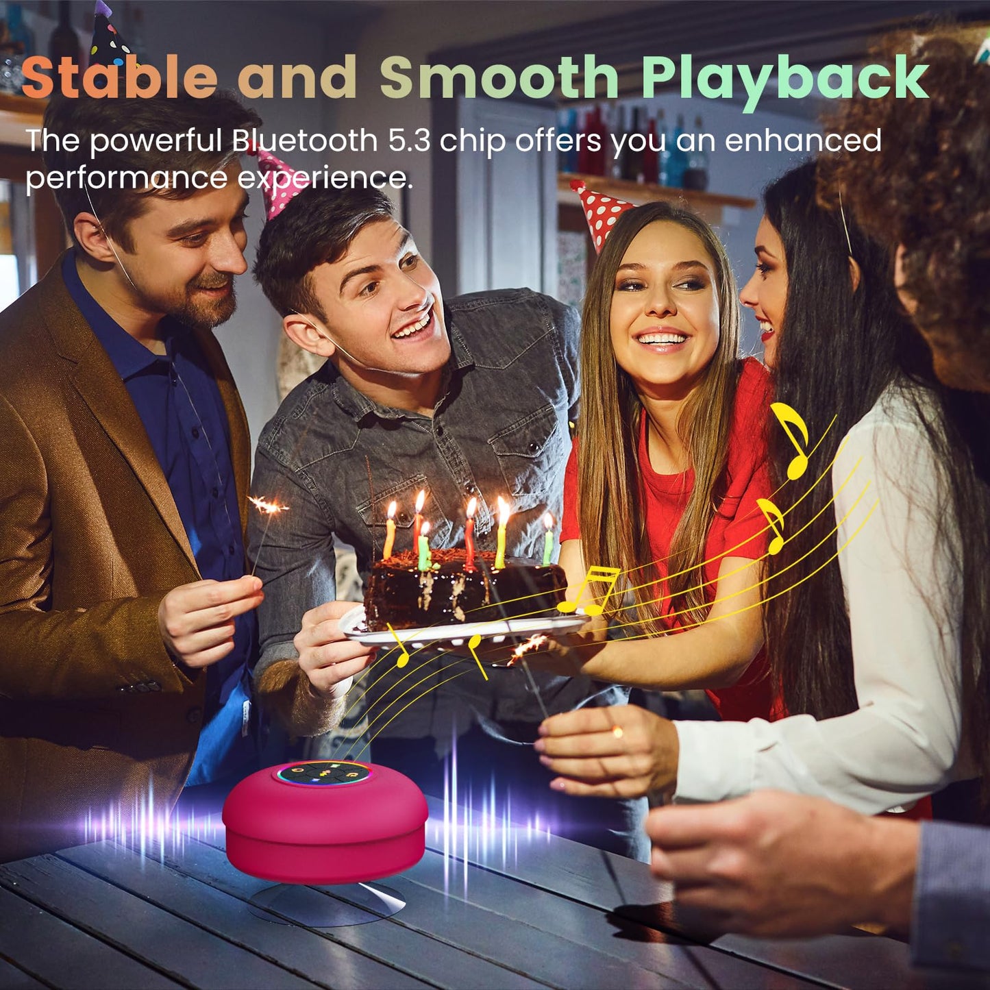 FKLBBLPM Large Suction Cup Waterproof Bluetooth Speaker LED Light Light Waterproof Bathroom Bluetooth Speaker (Pink)