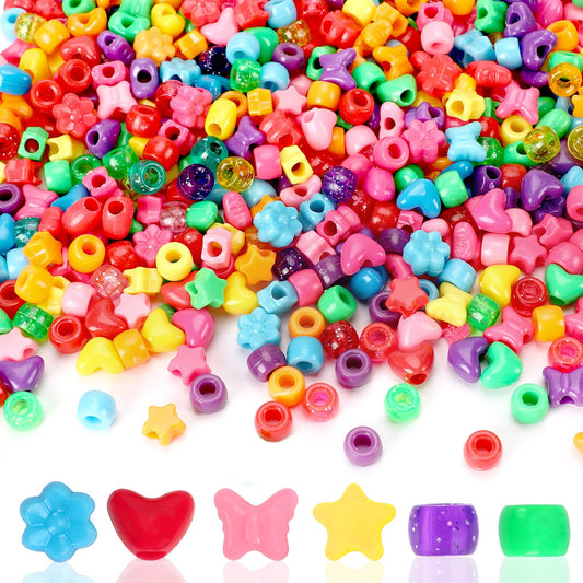 UPINS 1200pcs Multi-Colored Pony Beads Plastic Beads for Party Decoration Supplies DIY Craft Hair Beads